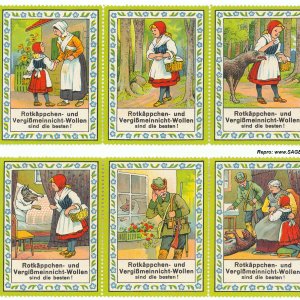 Reklamemarke Rotkäppchen- und Vergißmeinnicht-Wollen