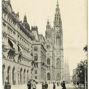 Ansichtskarte Wien, Arkaden und Rathaus um 1909