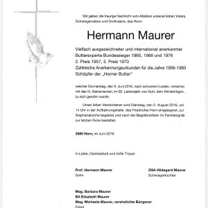 Parte betreffend den Horner Butterexperten Hermann Maurer, dem Schöpfer der "Horner Butter".