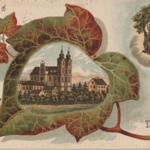 "Gruss aus Maria Dreieichen". Ansichtskarte von Maria Dreieichen bei Horn, Niederösterreich.
