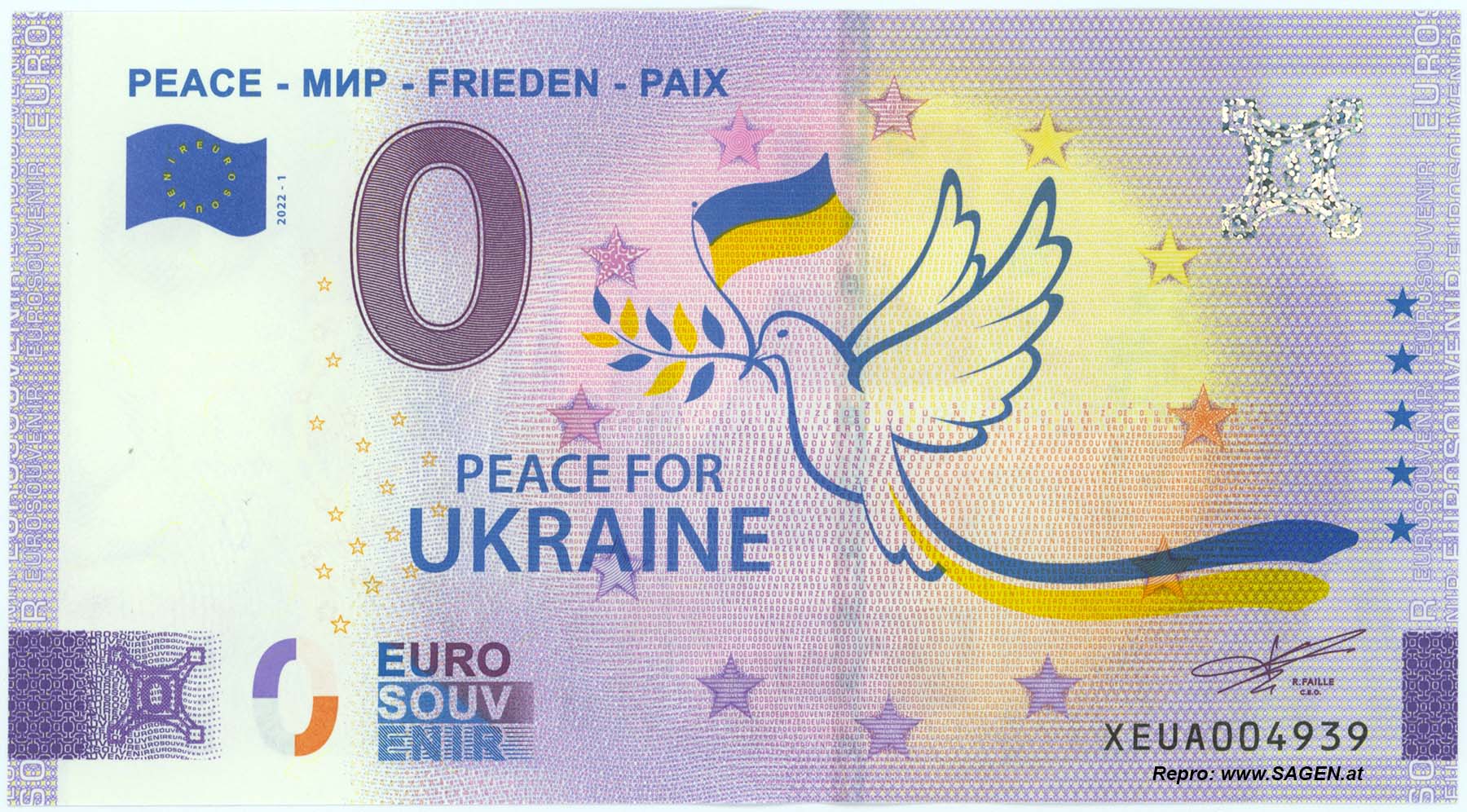 0-Euro-Schein "Peace for Ukraine" 2022
