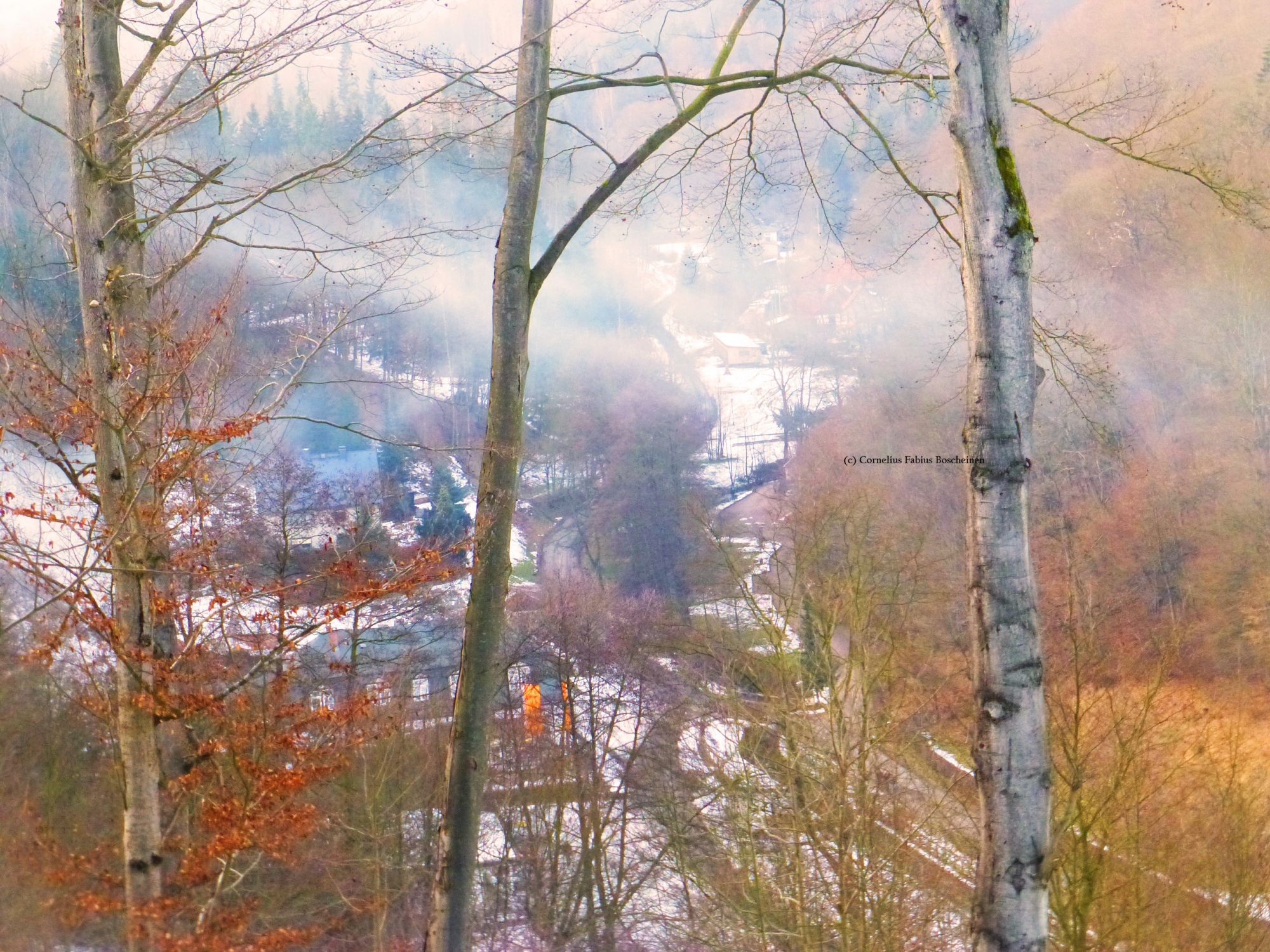 abendlicher Nebel zieht gespenstisch durch die Täler. Wanderung zur Lutherb