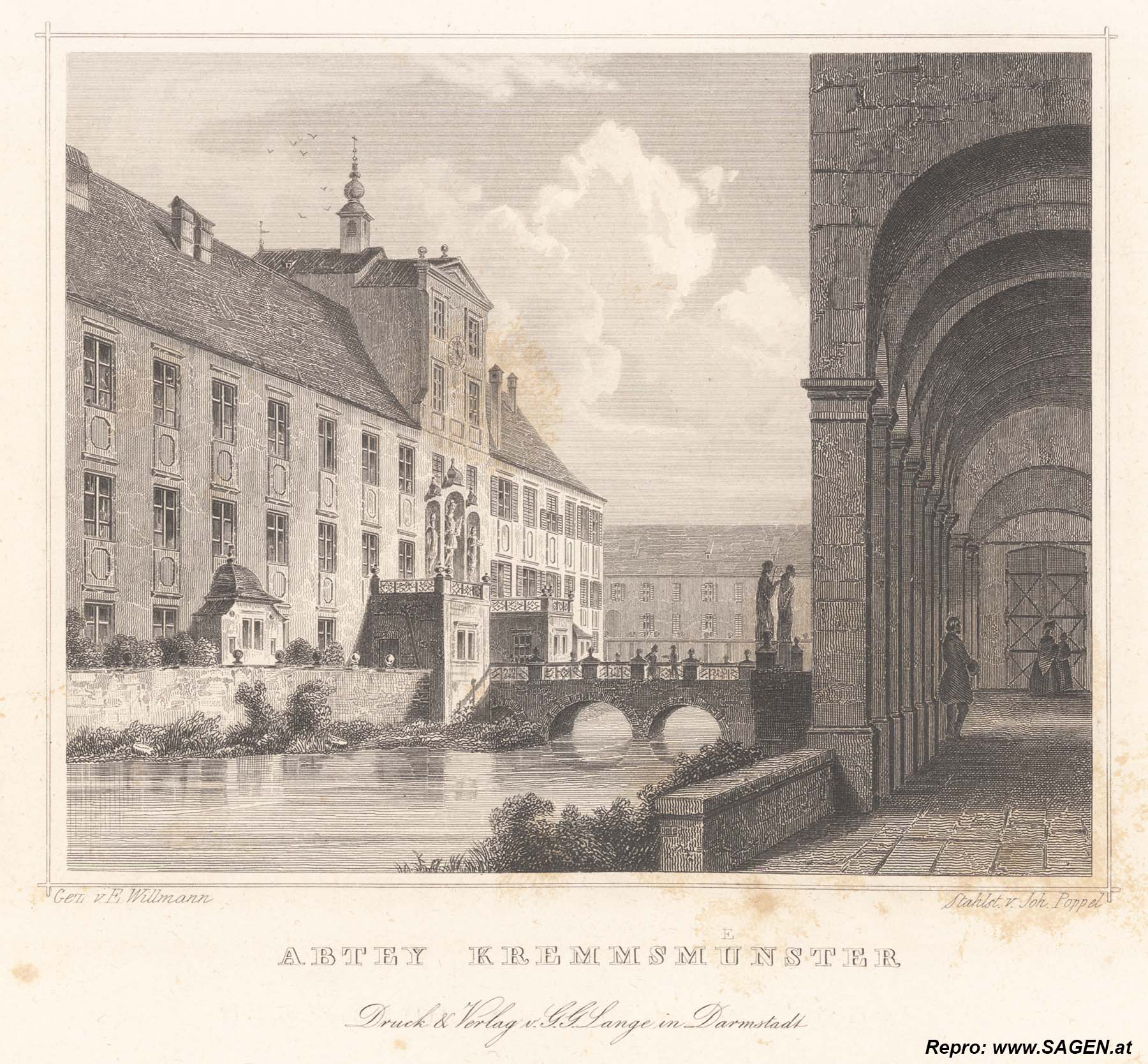 Abtey Kremsmünster, Stahlstich um 1860