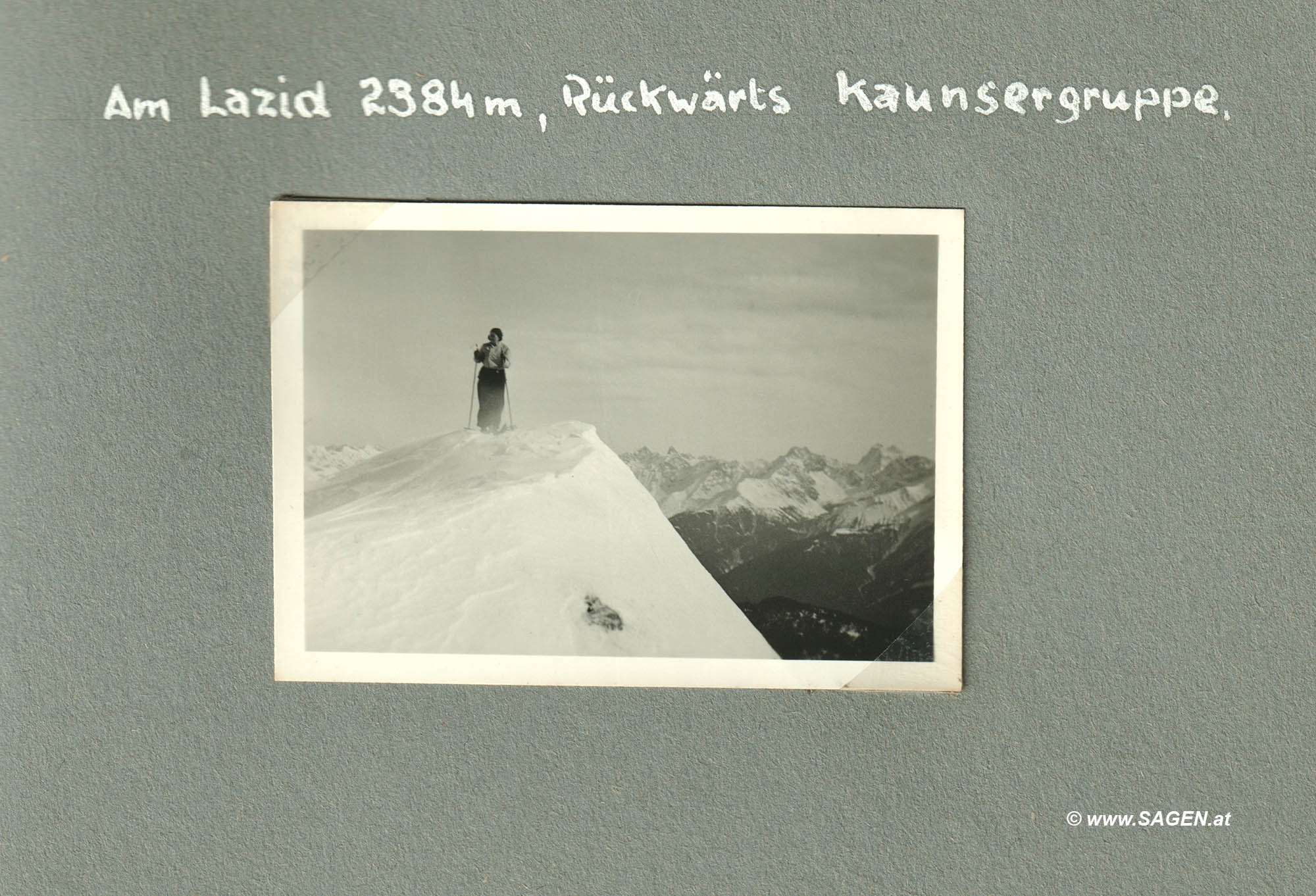 Am Lazid 2384 m, Rückwärts Kaunsergruppe (Schi-Urlaub 1936 in Serfaus, Tirol)