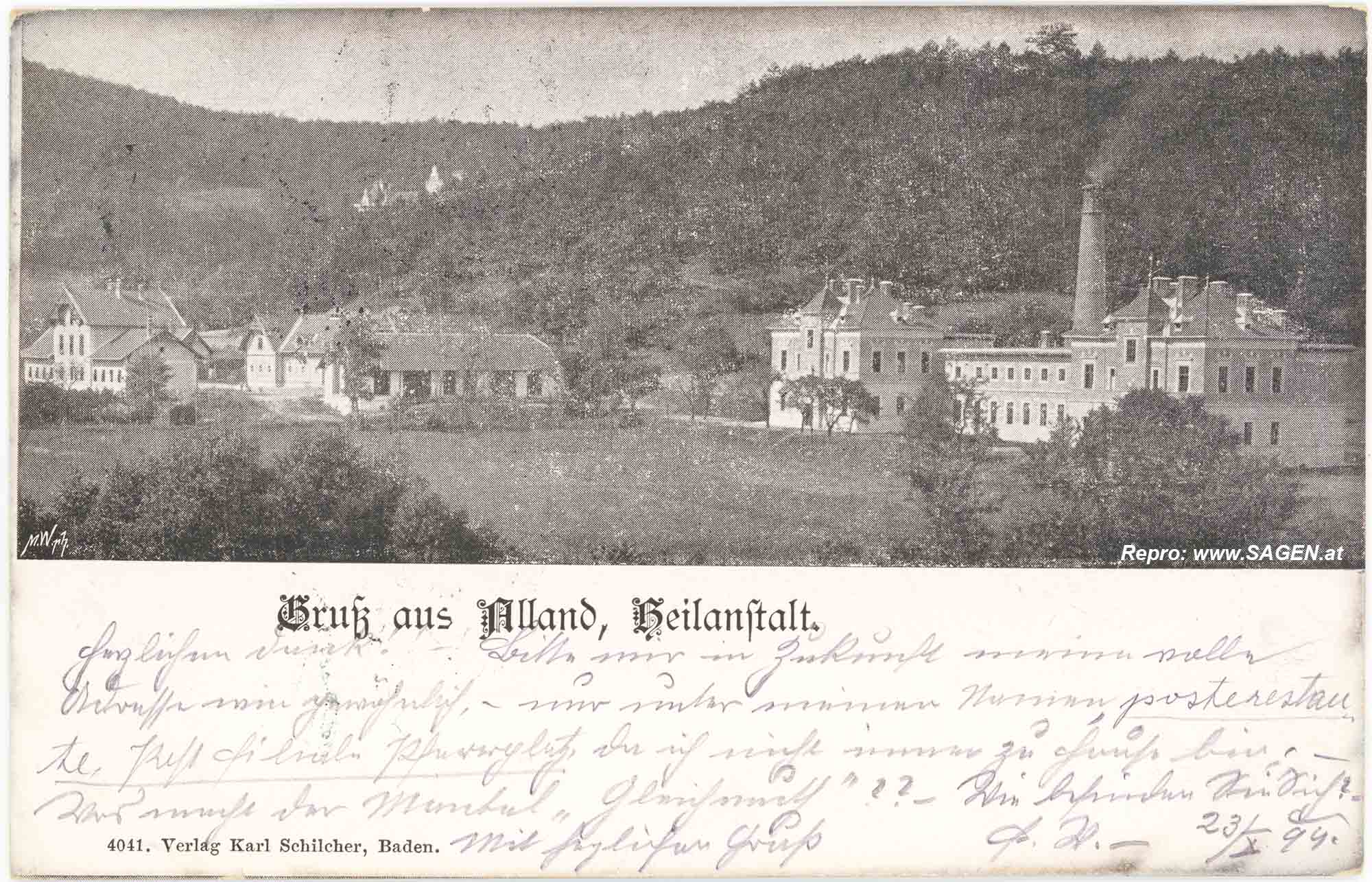 Ansichtskarte Alland Heilanstalt im Jahr 1899