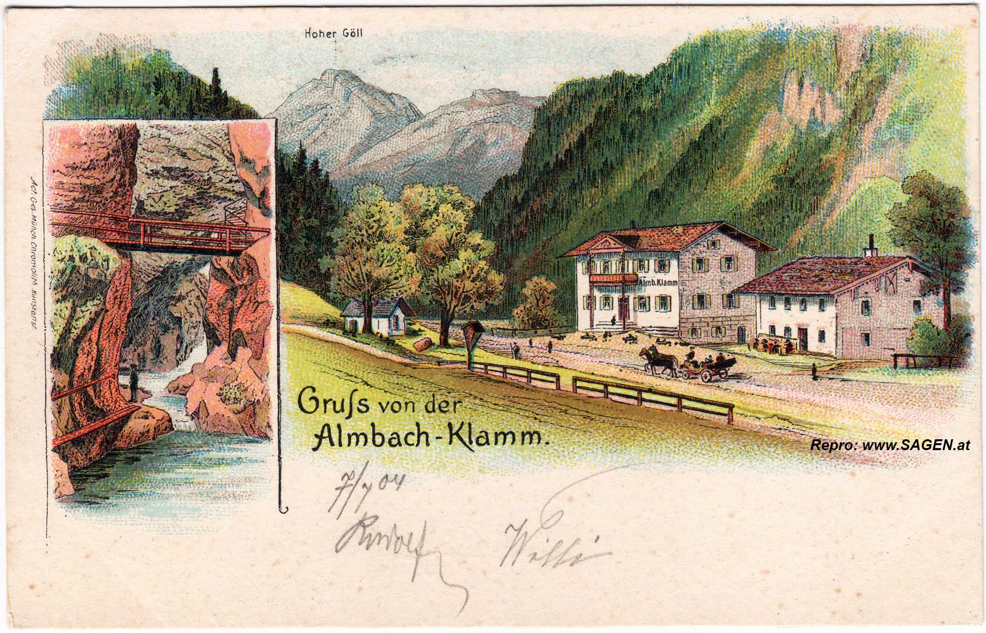 Ansichtskarte Almbach-Klamm, Hoher Göll um 1904