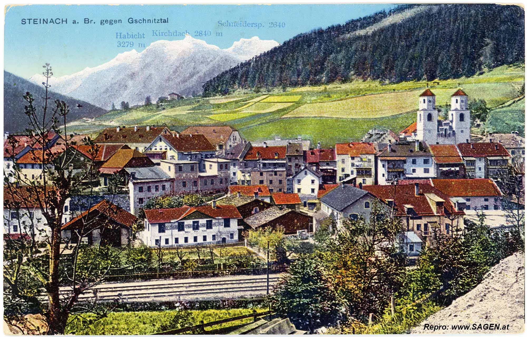 Ansichtskarte Steinach am Brenner gegen Gschnitztal um 1916