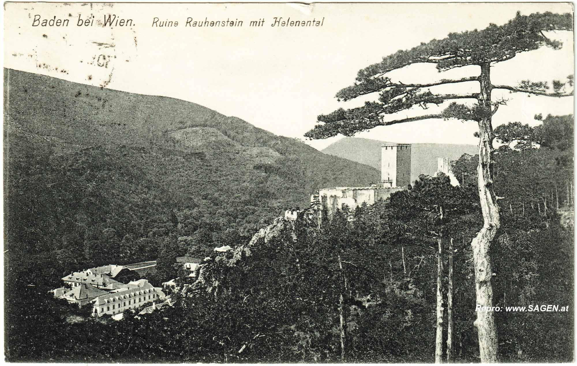 Baden bei Wien. Ruine Rauhenstein mit Helenental