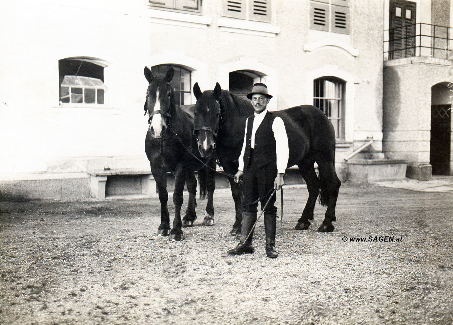 Bauer mit zwei Pferden