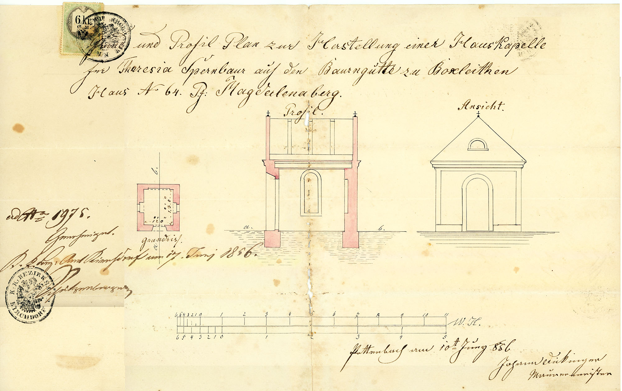 Bauplan einer Hauskapelle in Kirchdorf Roßleithen 1856