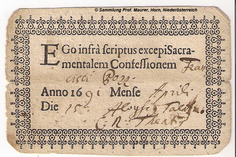 Beichtzettel von 1691