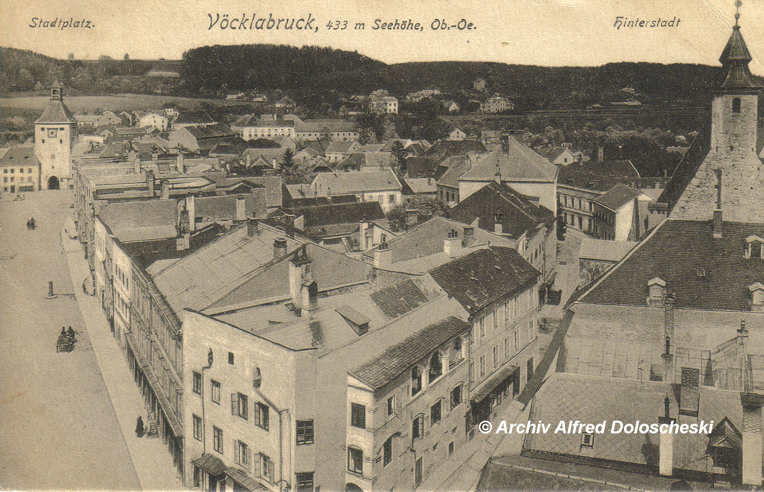 Blick Stadtplatz und Hinterstadt Vöcklabruck 1920