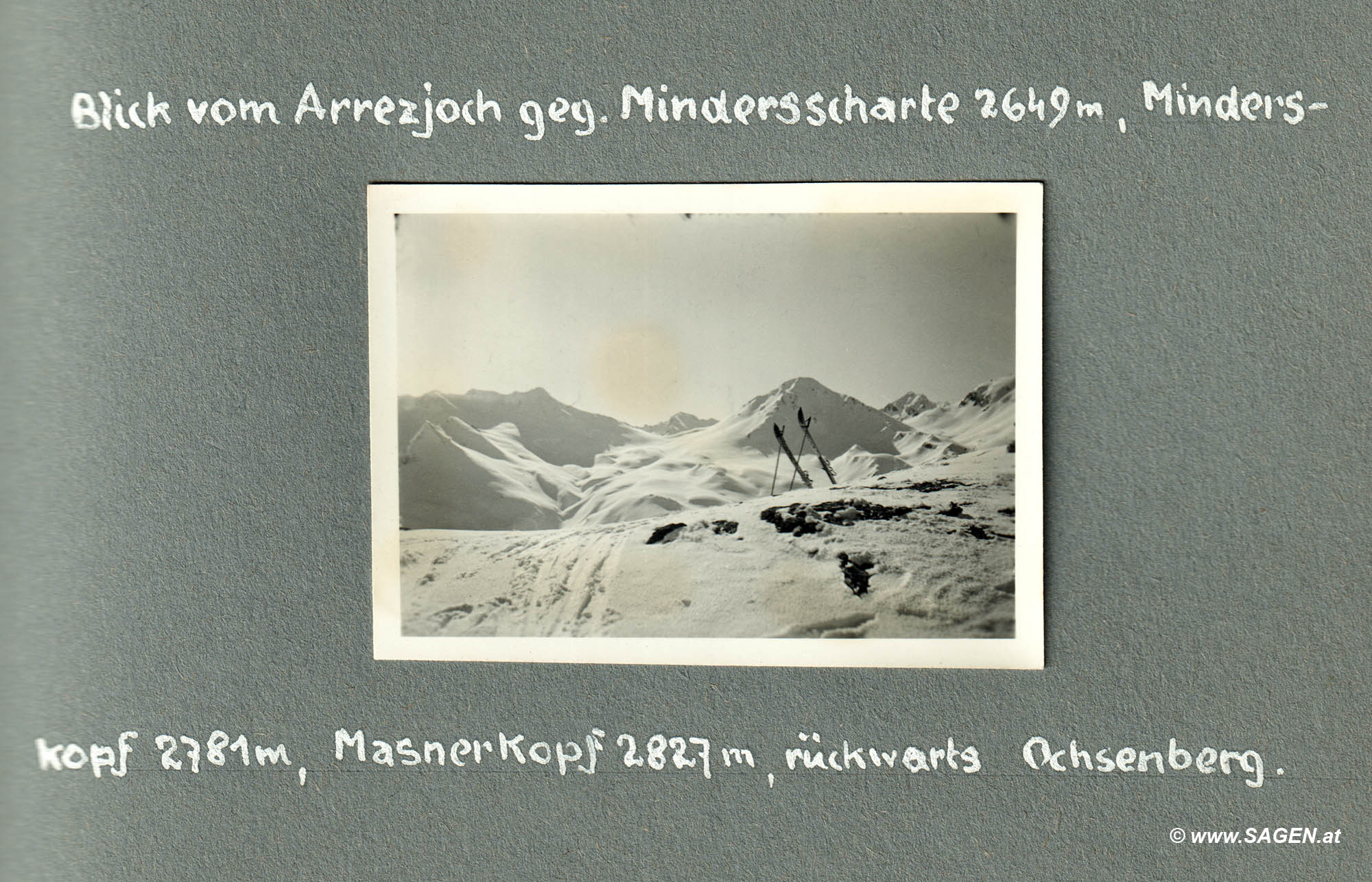 Blick vom Arrezjoch (Schi-Urlaub 1936 in Serfaus, Tirol)