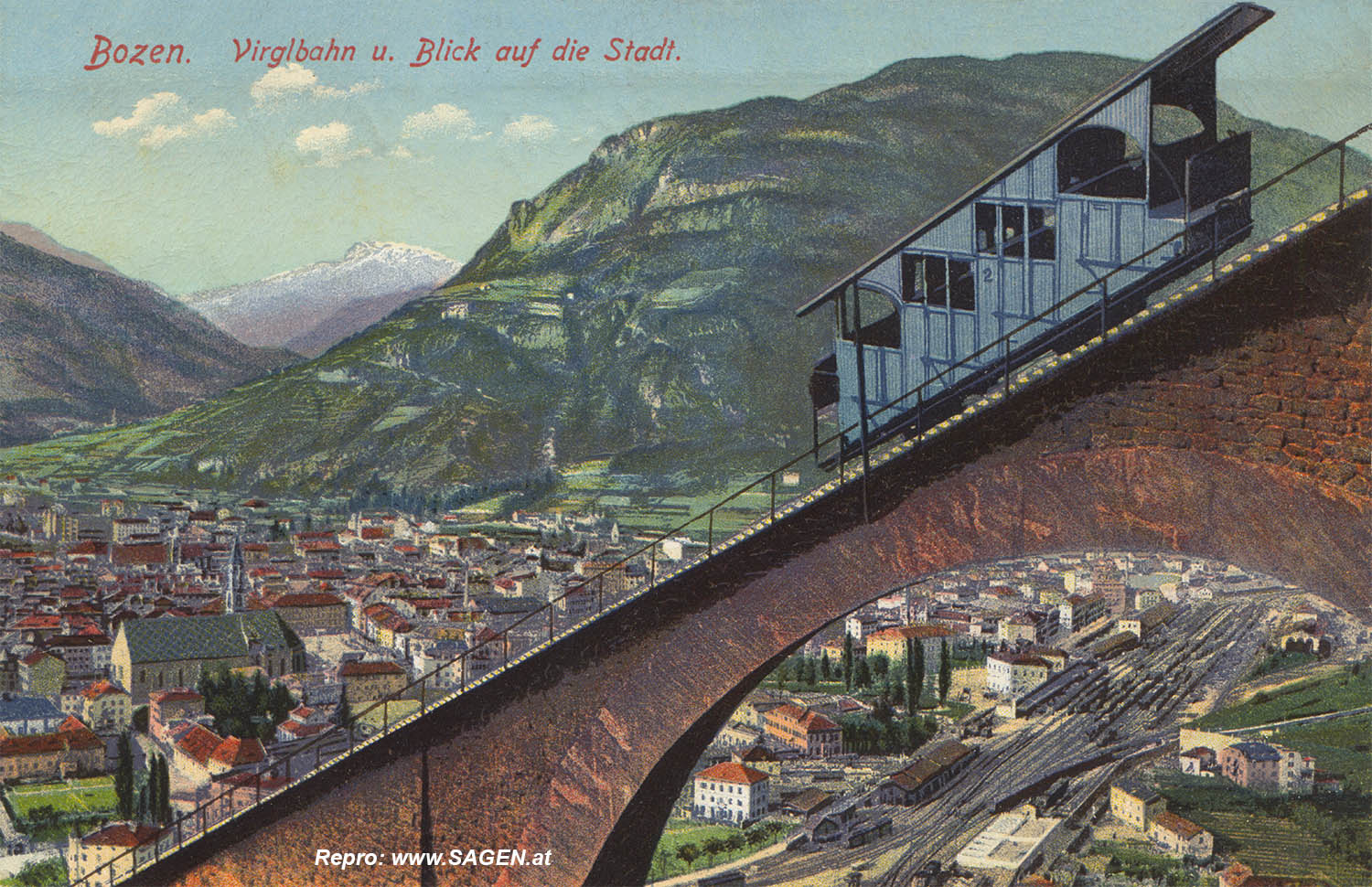 Bozen Virglbahn und Blick auf die Stadt