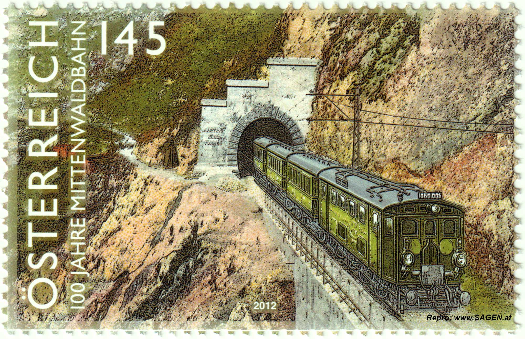 Briefmarke 100 Jahre Mittenwaldbahn 2012