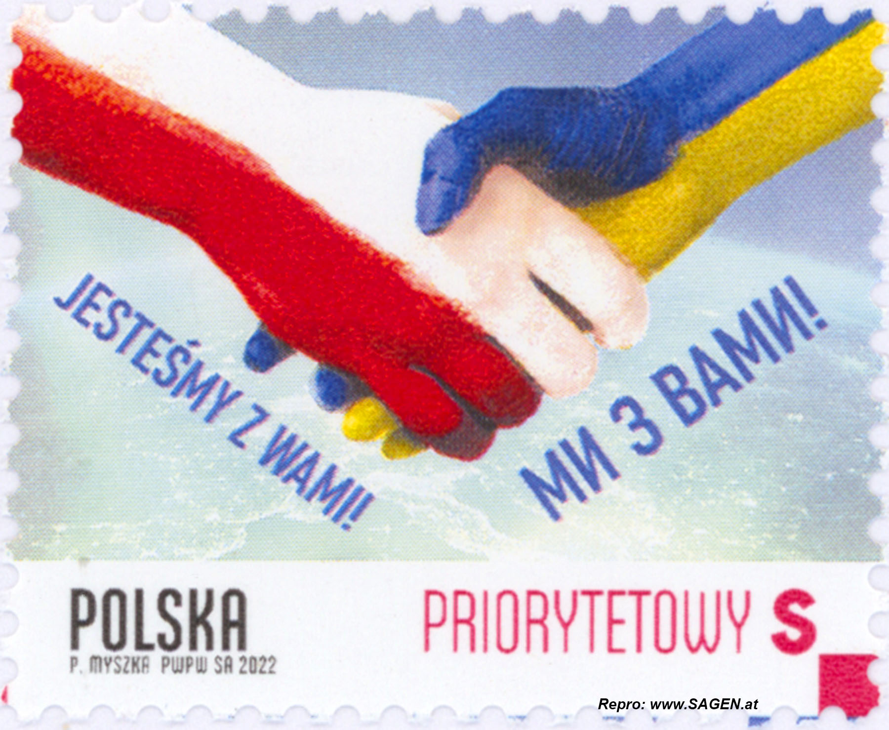 Briefmarke Polen "Wir sind mit ihnen" Ukraine 2022