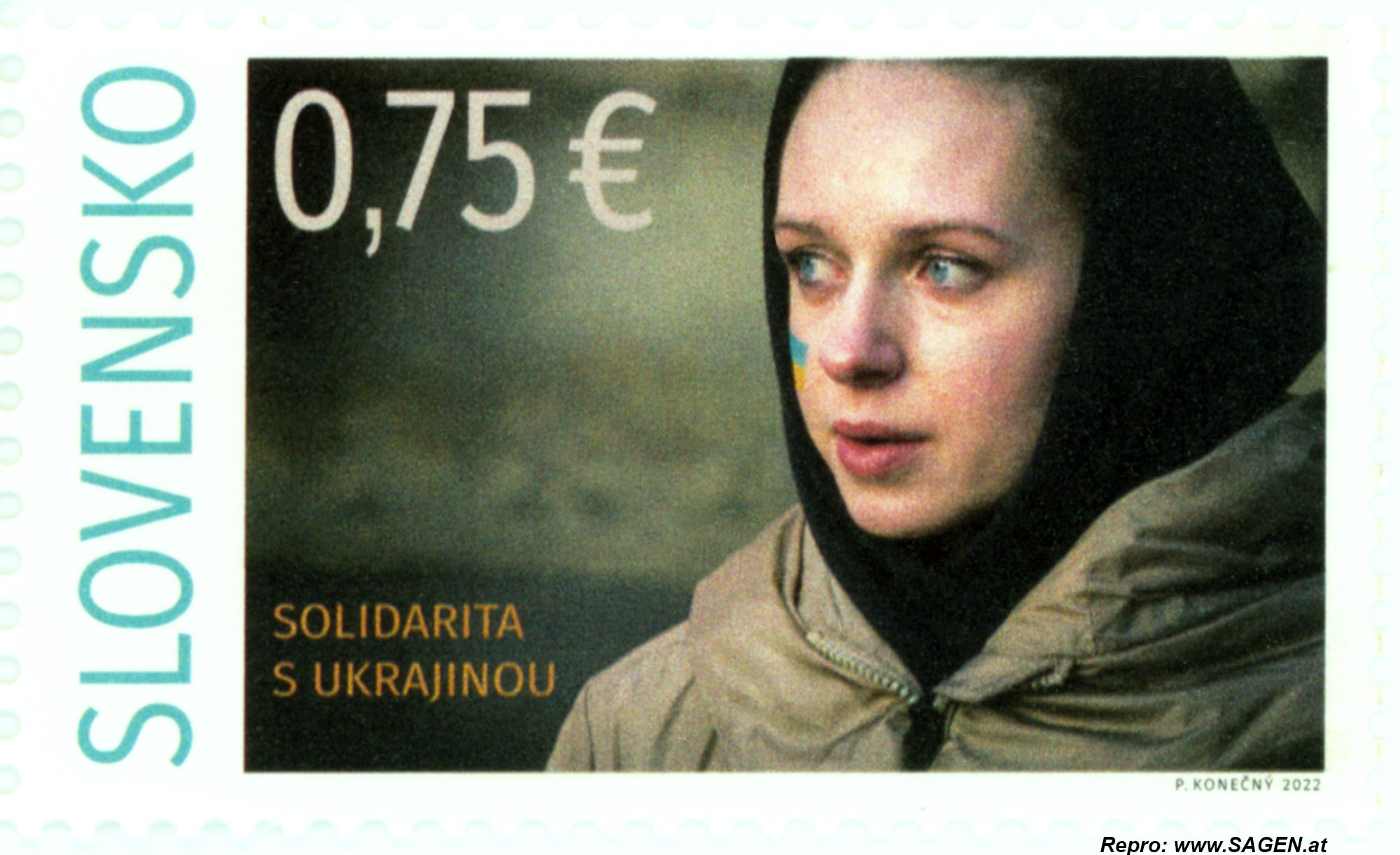 Briefmarke Slowakei Solidarität Ukraine 2022