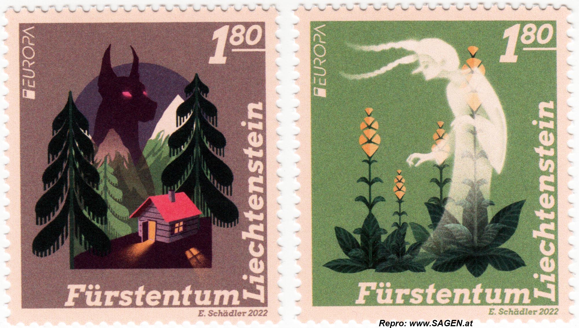 Briefmarken Liechtenstein: Der Tälibudel, Die weisse Frau