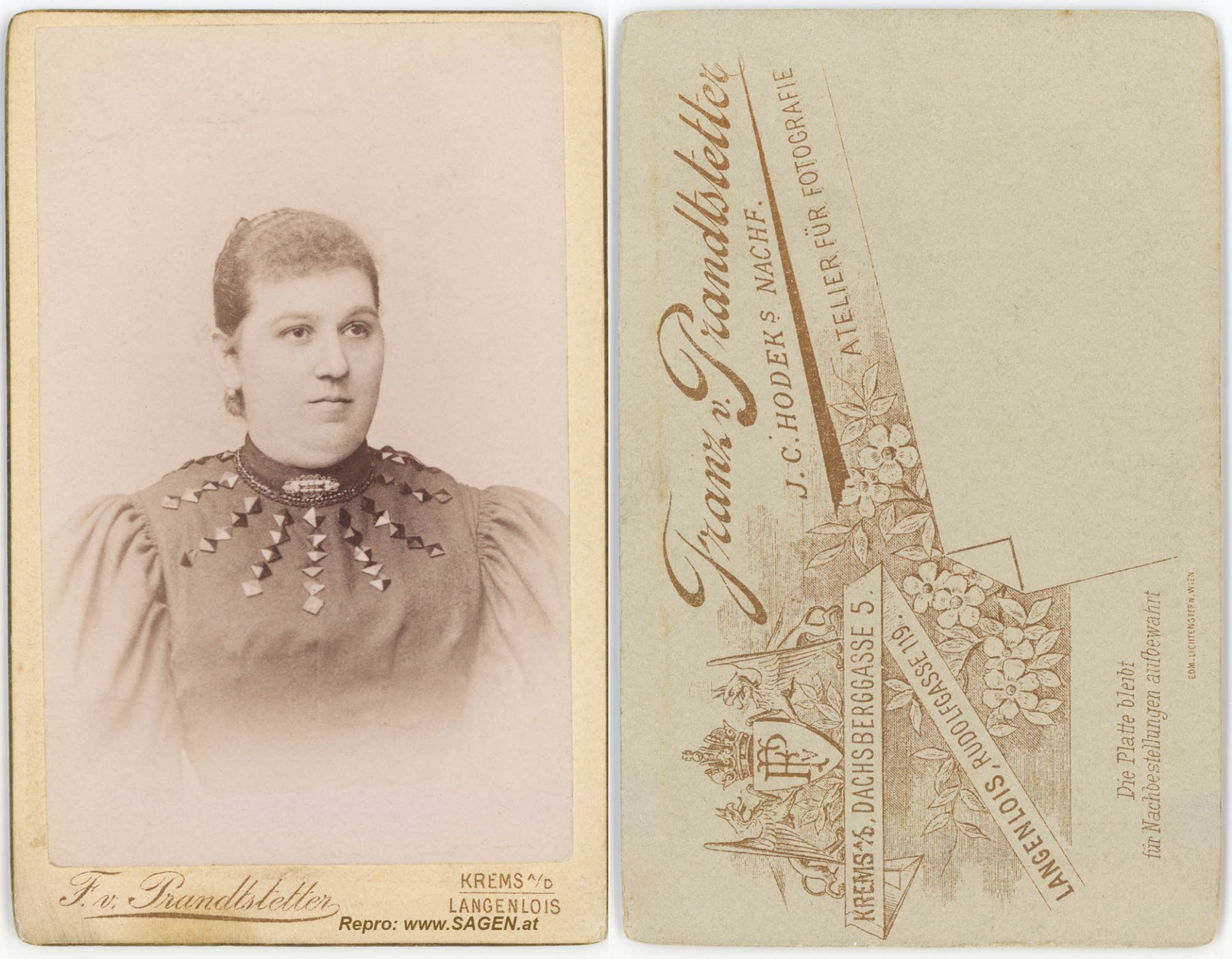 CdV Damenporträt Atelier Franz v. Prandtstetter, Krems, Langenlois