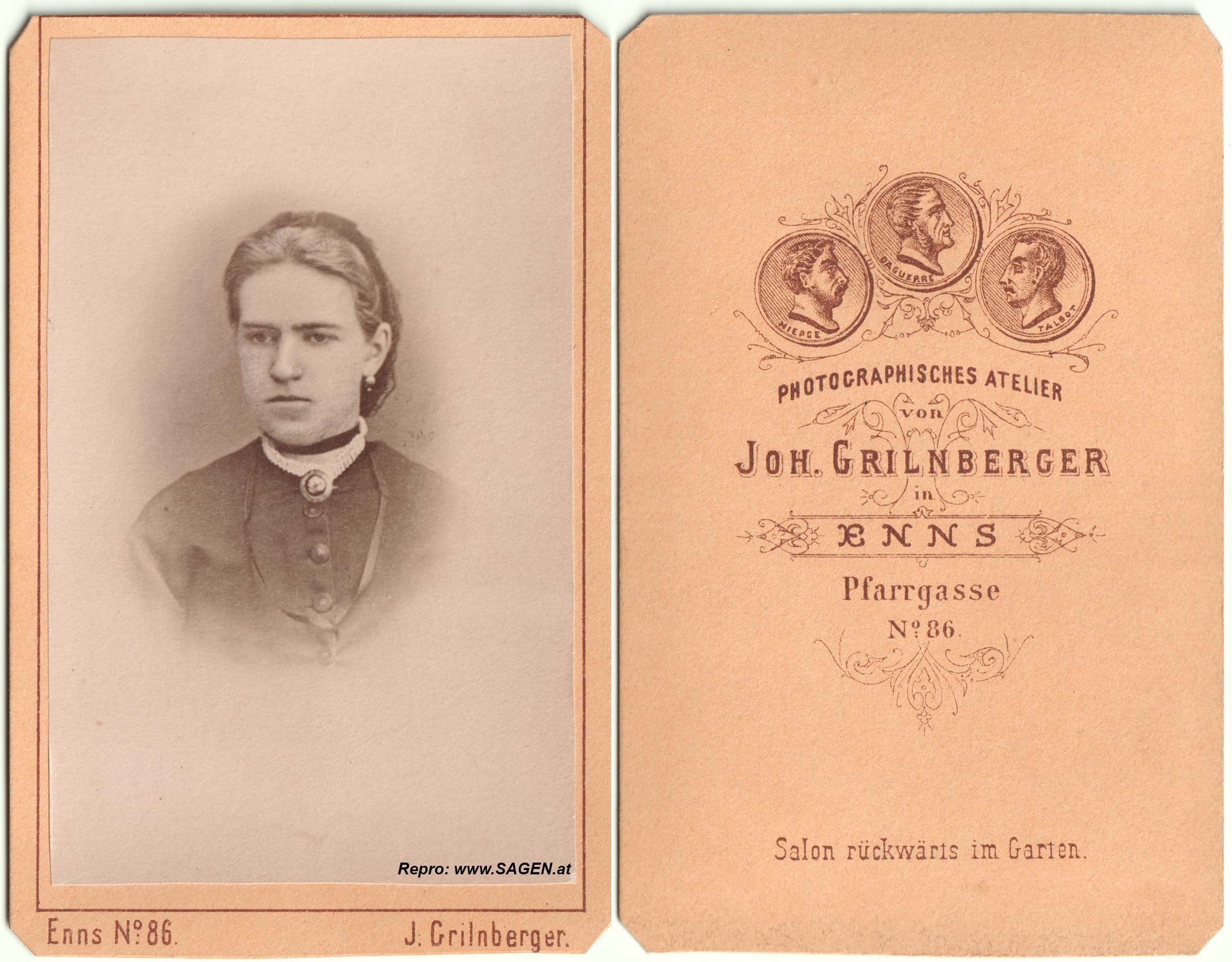 CdV Damenporträt Atelier Grilnberger in Enns 1870er Jahre