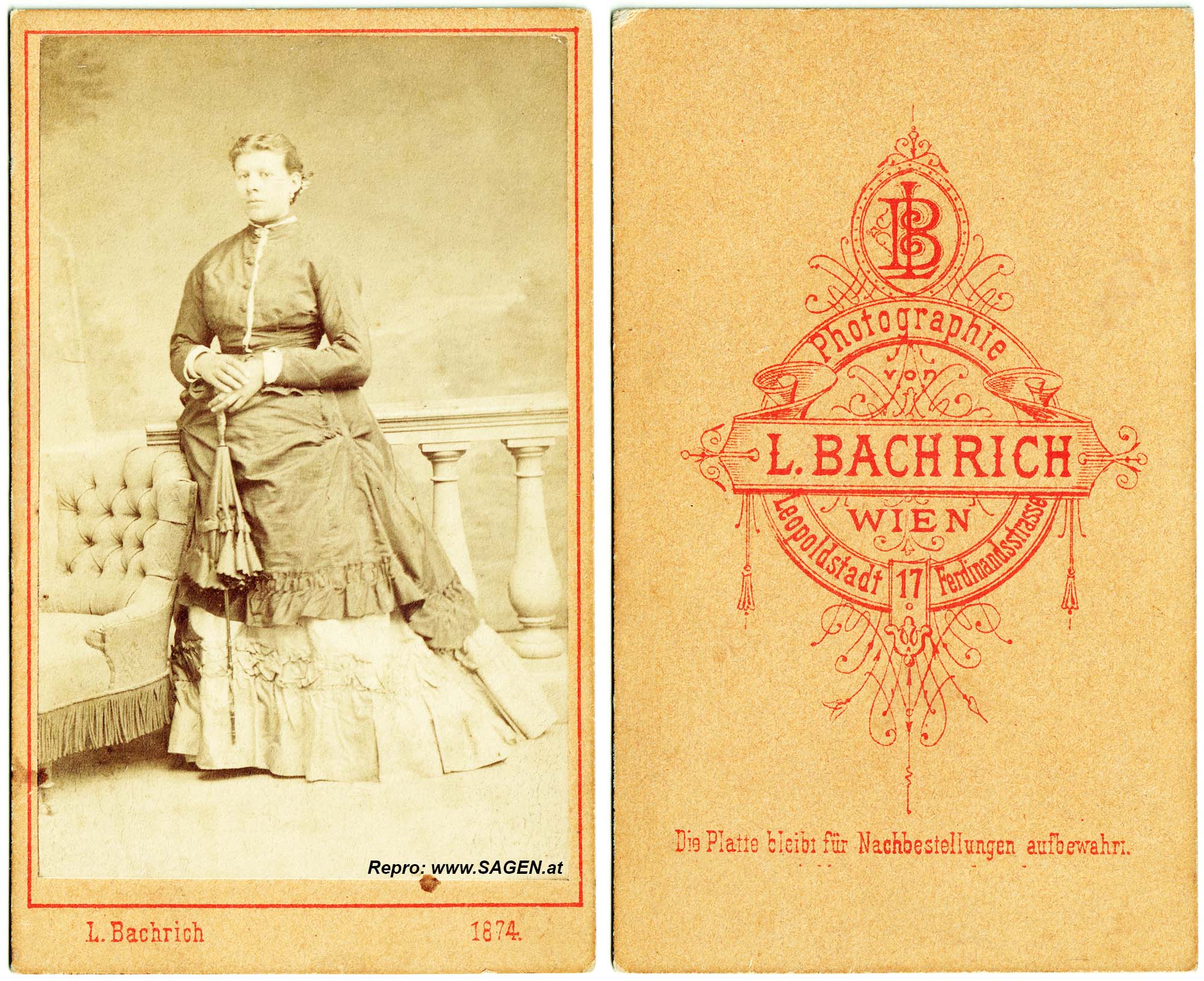 CdV Damenporträt Atelier Leopold Bachrich, Wien 1874