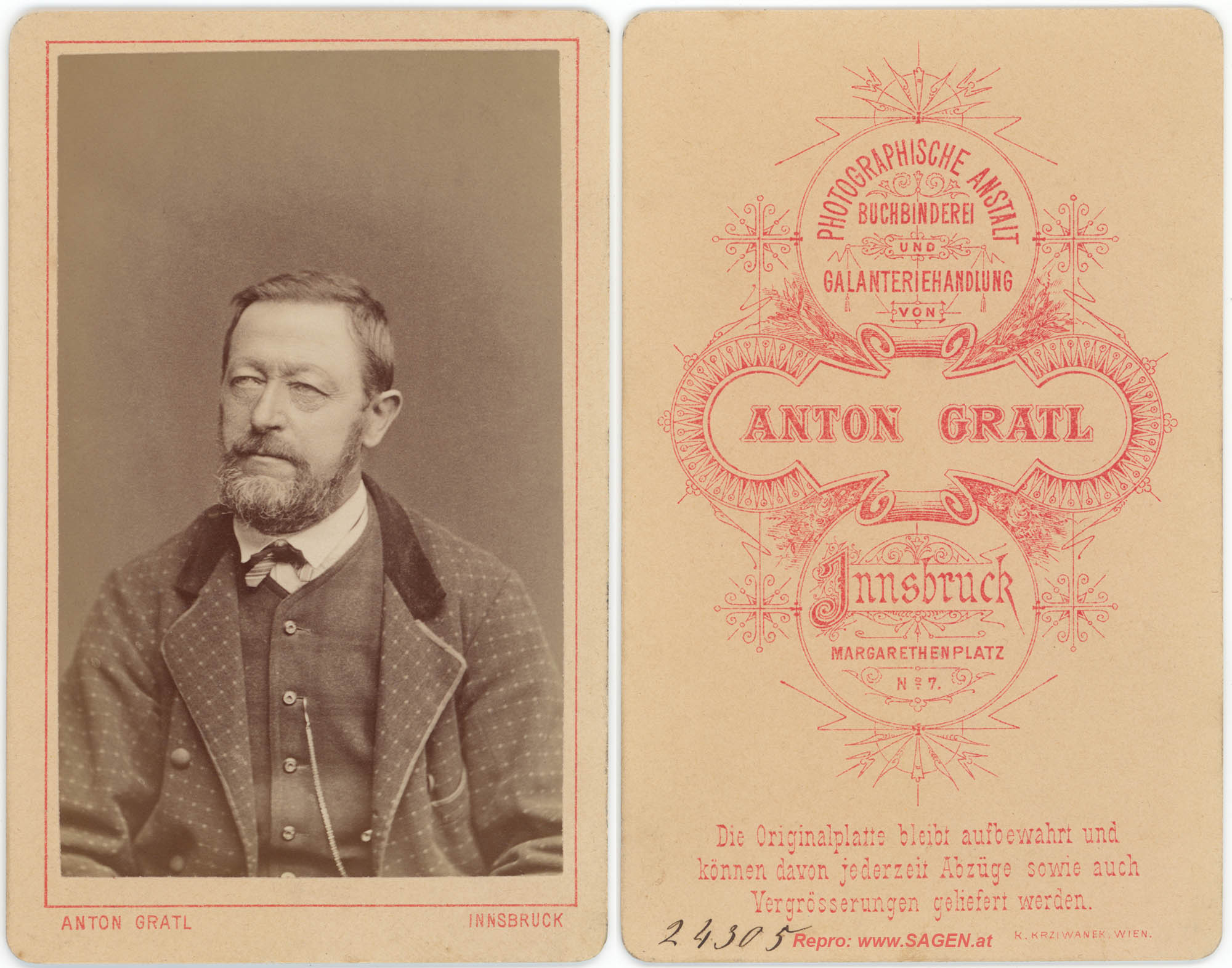 CdV Herrenporträt Atelier Anton Gratl, Innsbruck