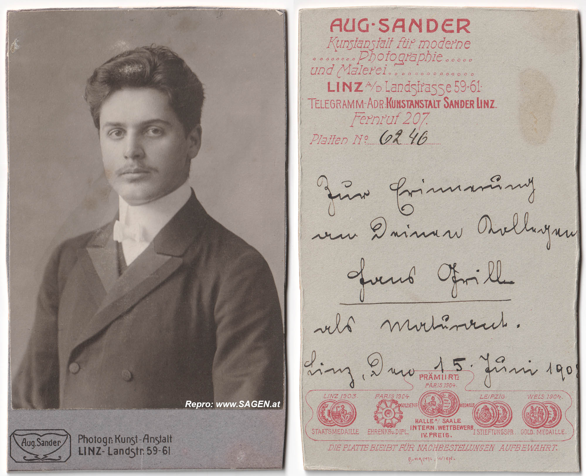 CdV Herrenporträt Atelier August Sander Linz 1908