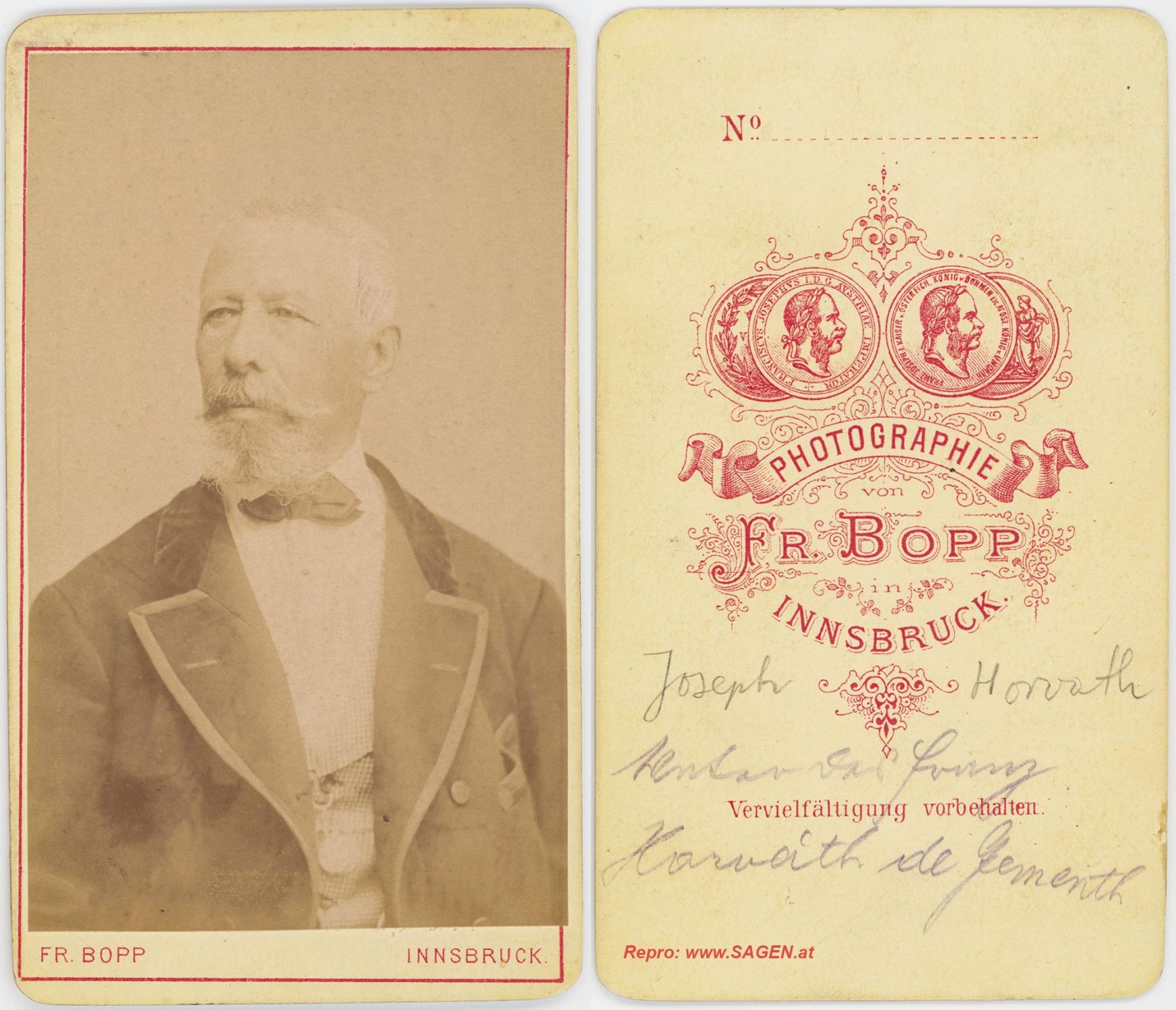 CdV Herrenporträt Atelier Friedrich Bopp Innsbruck