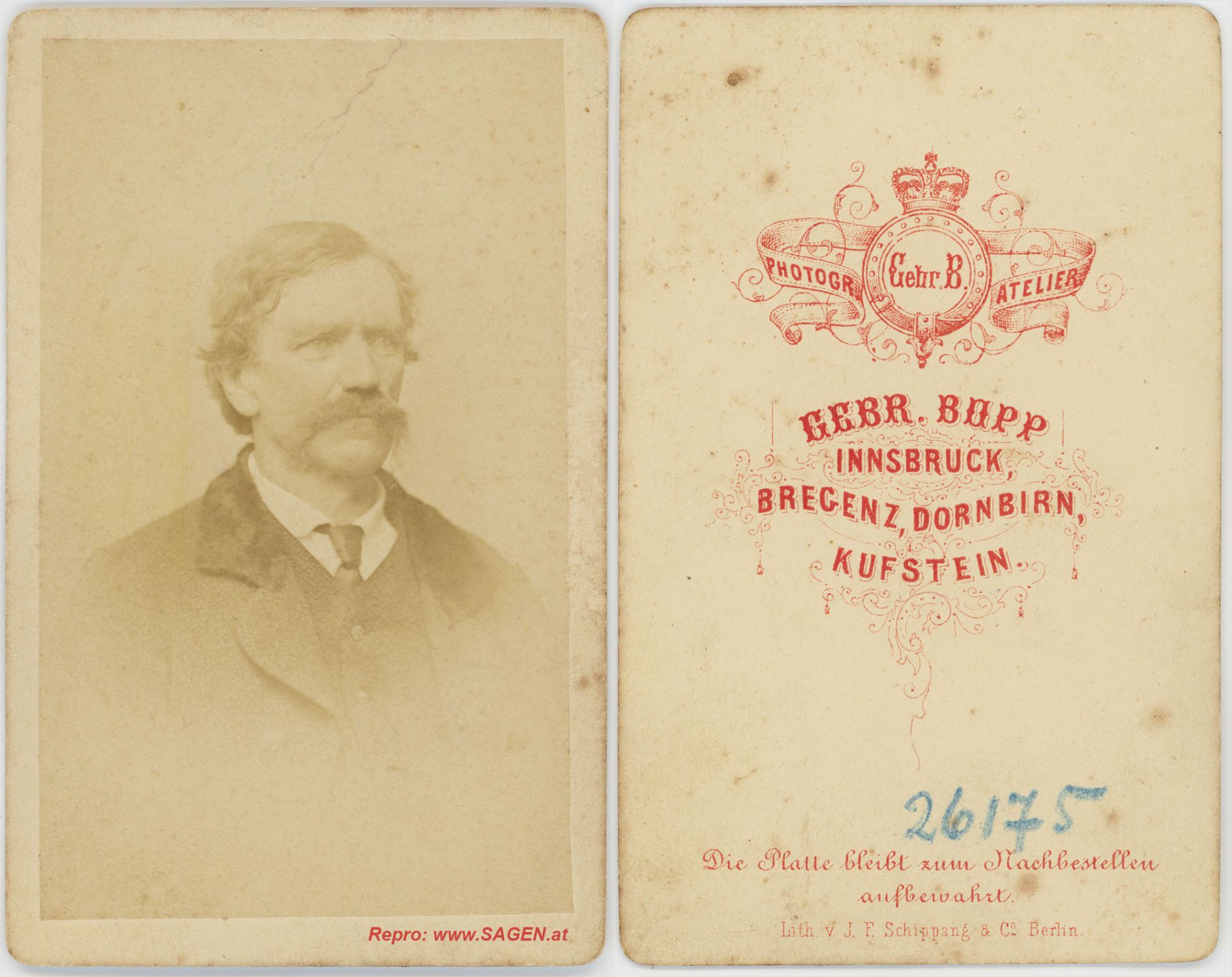 CdV Herrenporträt Atelier Gebrüder Bopp Innsbruck 1870er