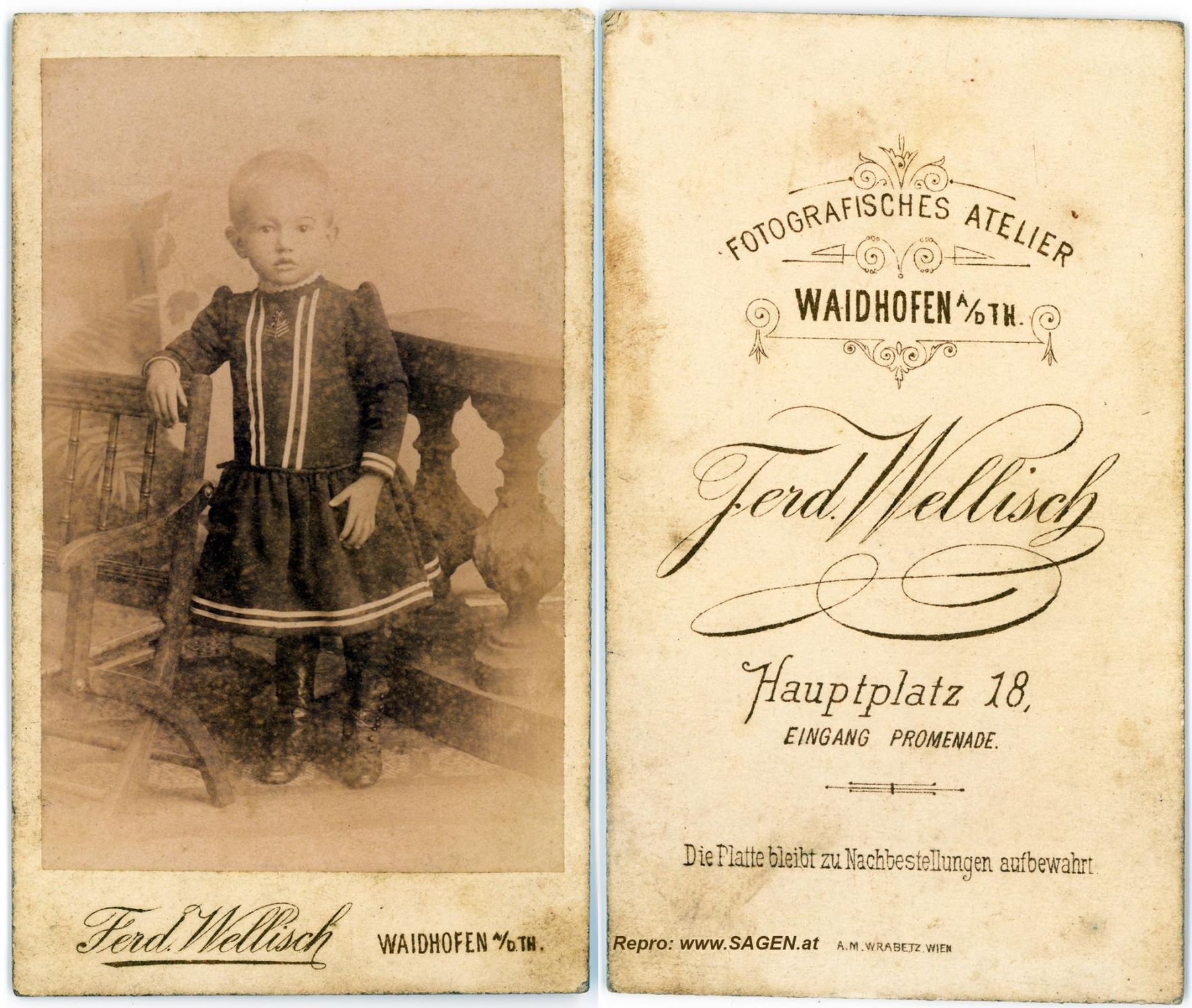 CdV Kinderporträt Atelier Ferdinand Wellisch, Waidhofen an der Thaya