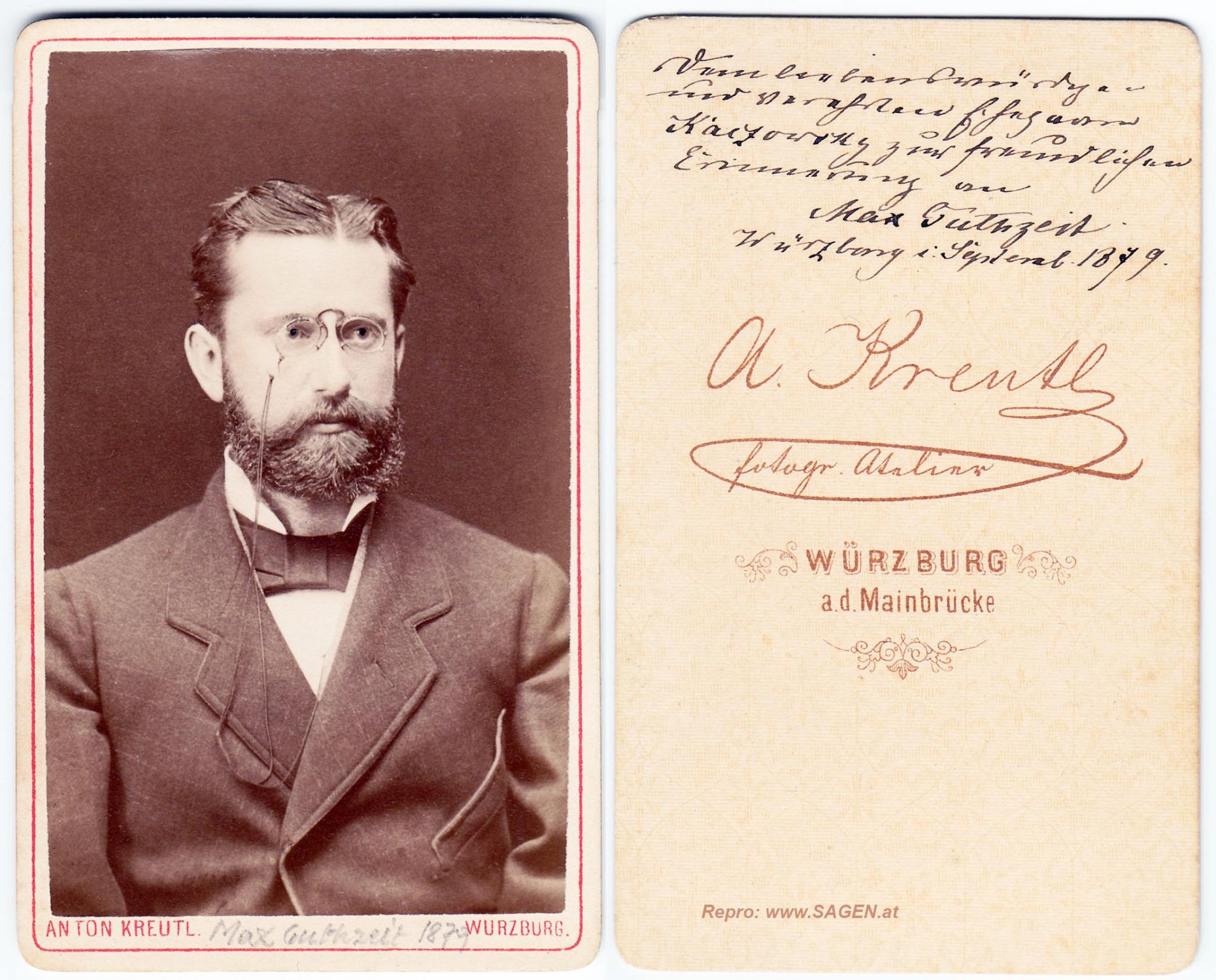 CdV Porträt Max Guthzeit Atelier Kreuth Würzburg 1879