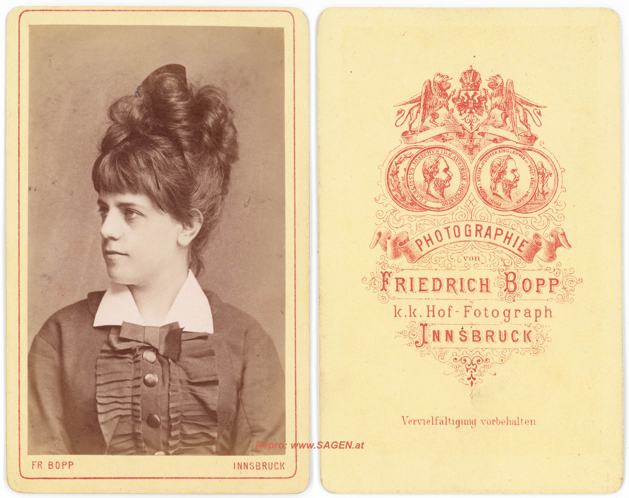 Dame mit beachtlicher Haartracht, Atelier Friedrich Bopp, Innsbruck