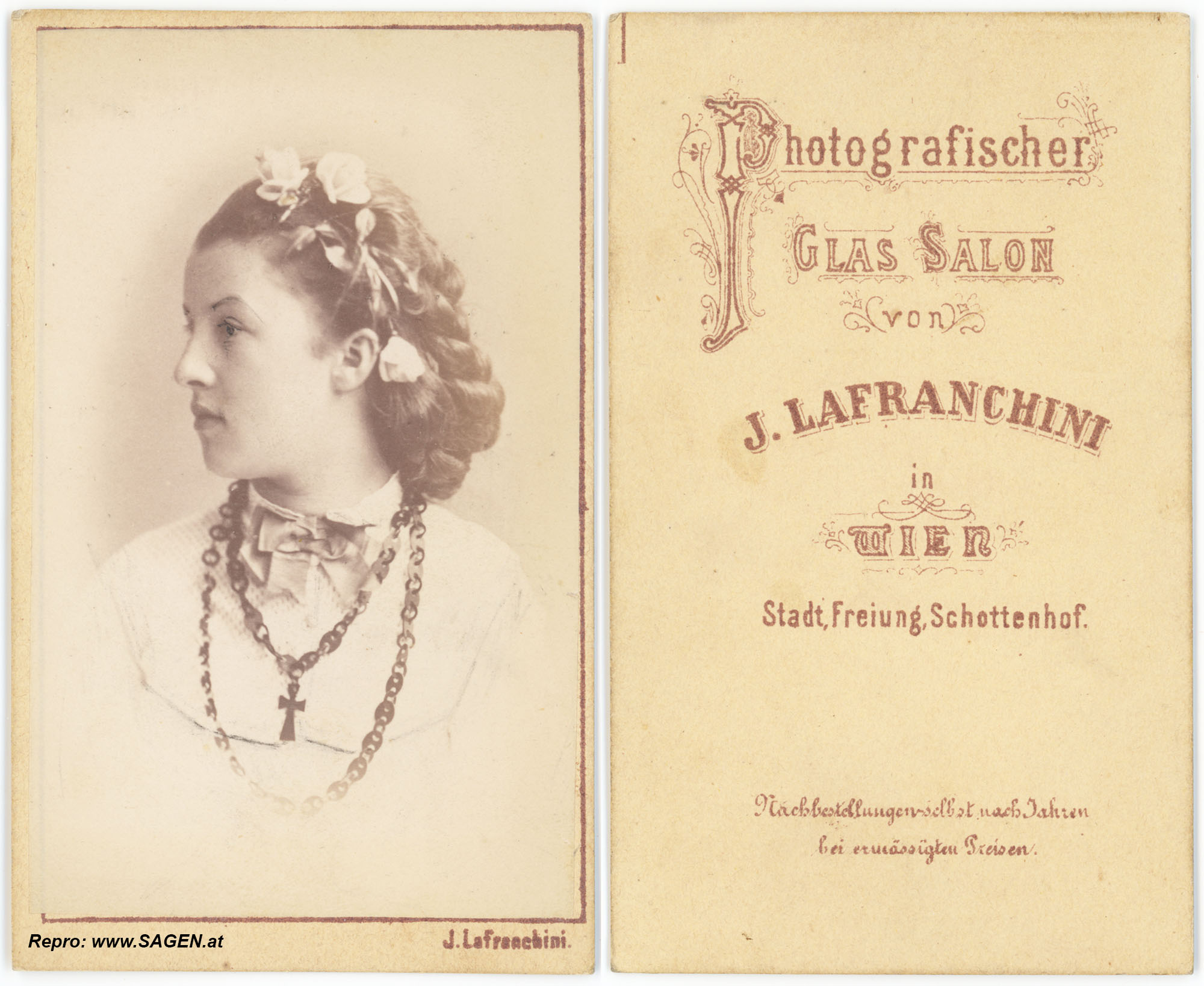 Damenporträt Glas Salon J. Lafranchini, Wien um 1870