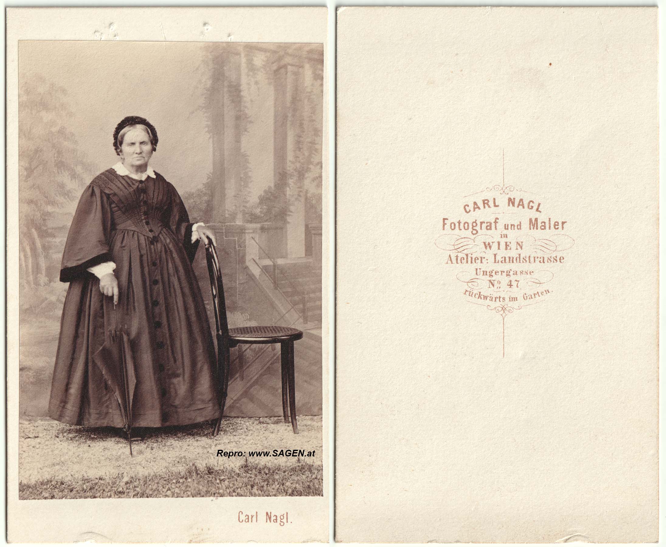 Damenporträt im Atelier von Fotograf und Maler Carl Nagl in Wien 1860er Jahre