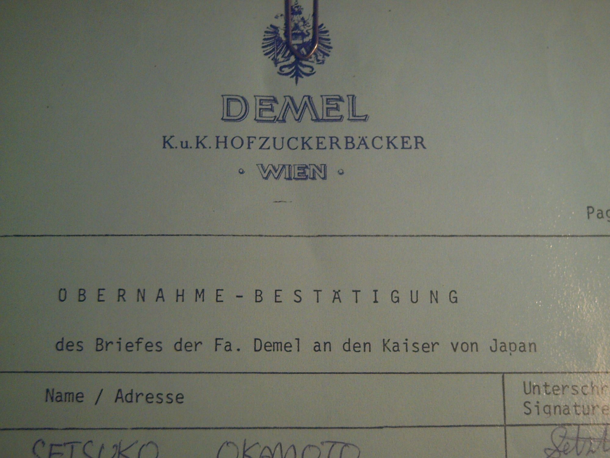 Demel Konditorei Wien Kohlmarkt 14 Unterlagen 1984