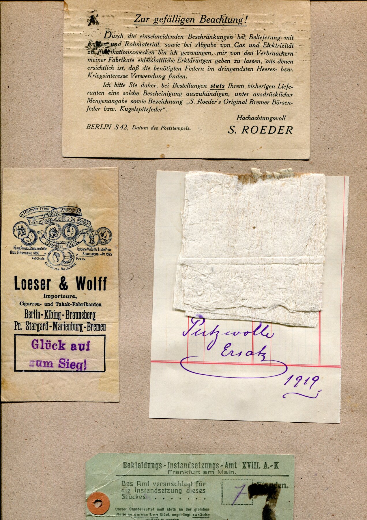 Etiketten und Probesammlung 1915-1919