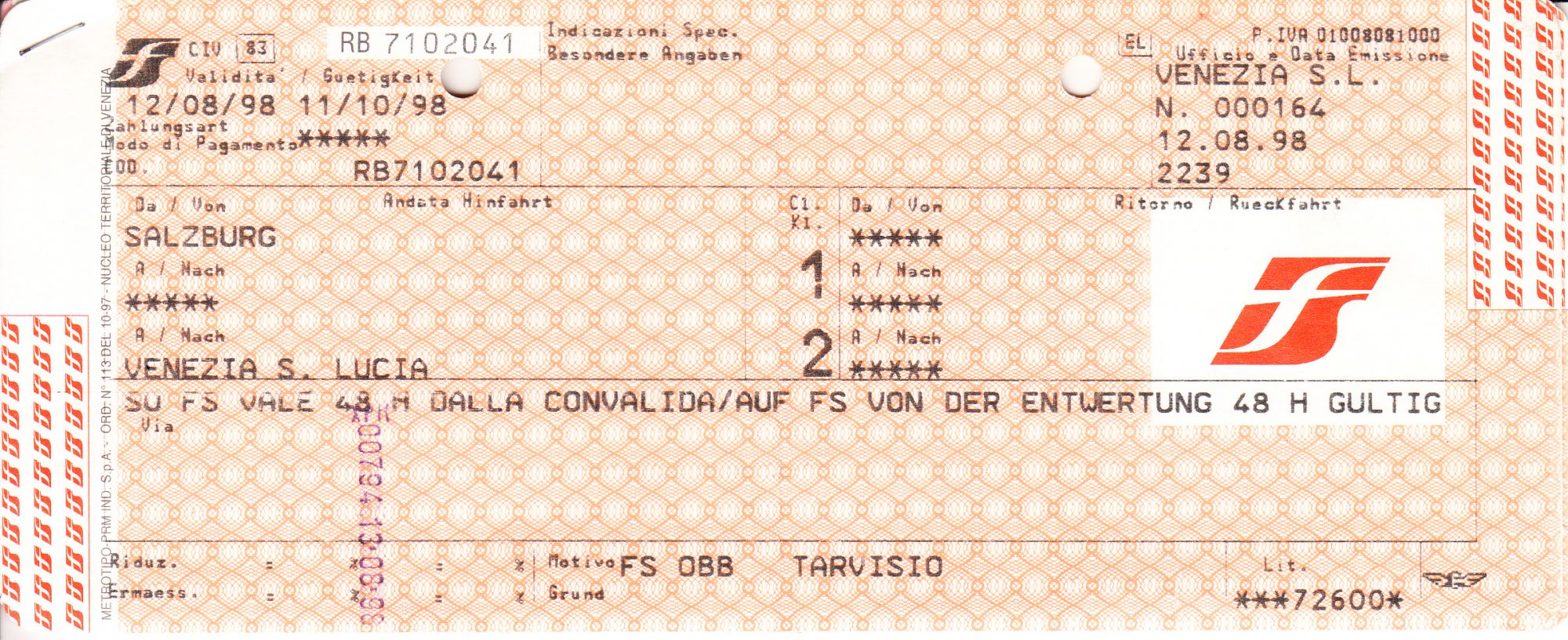 Fahrkarte Italien FS  Österreich ÖBB