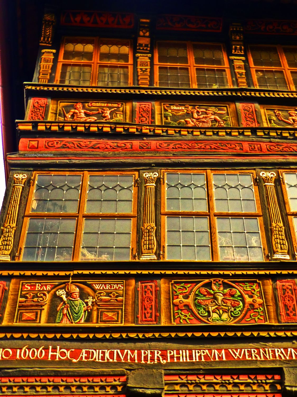 Fensterdetail des Wernerschen Hauses in Hildesheim.