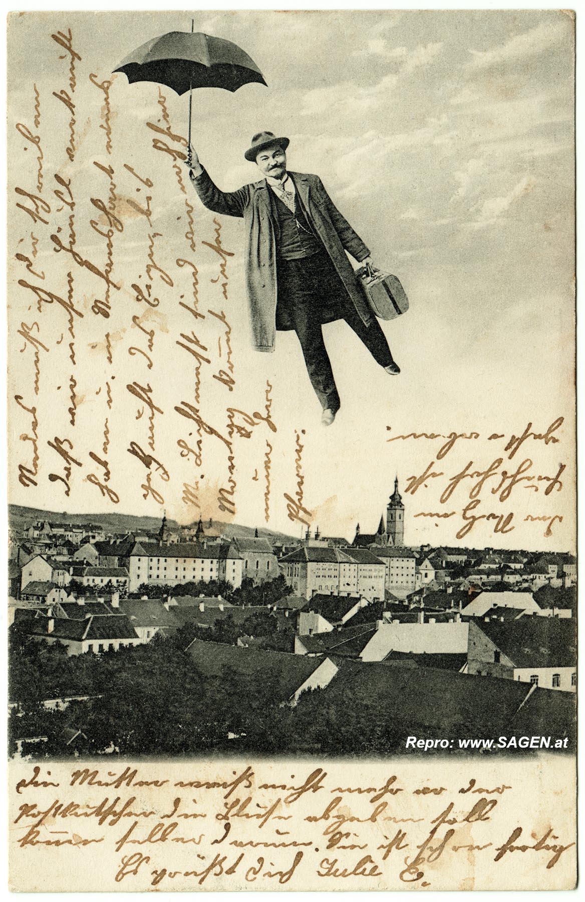 Fliegender Mann, Ansichtskarte