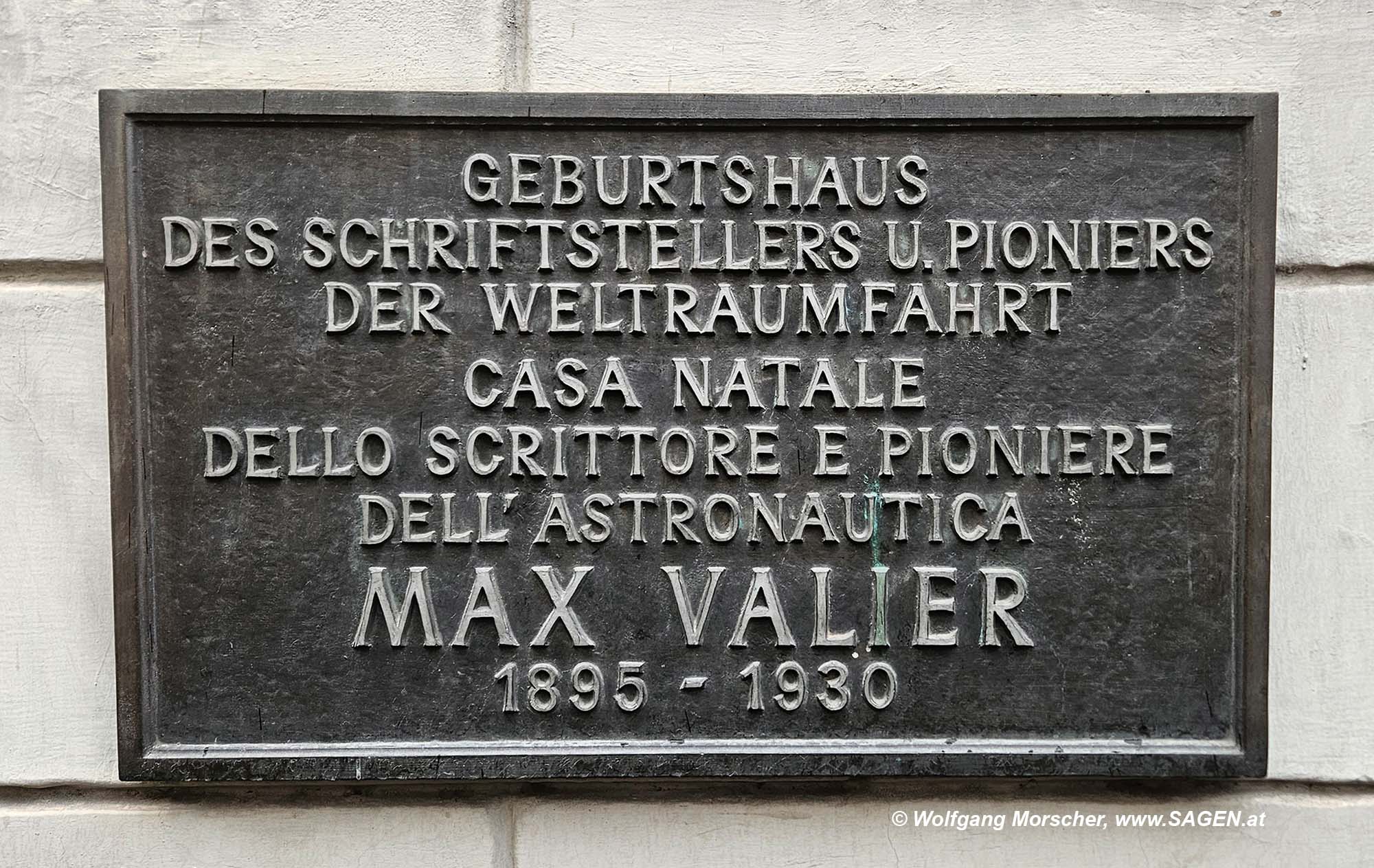 Gedenktafel Geburtshaus Max Valier Bozen