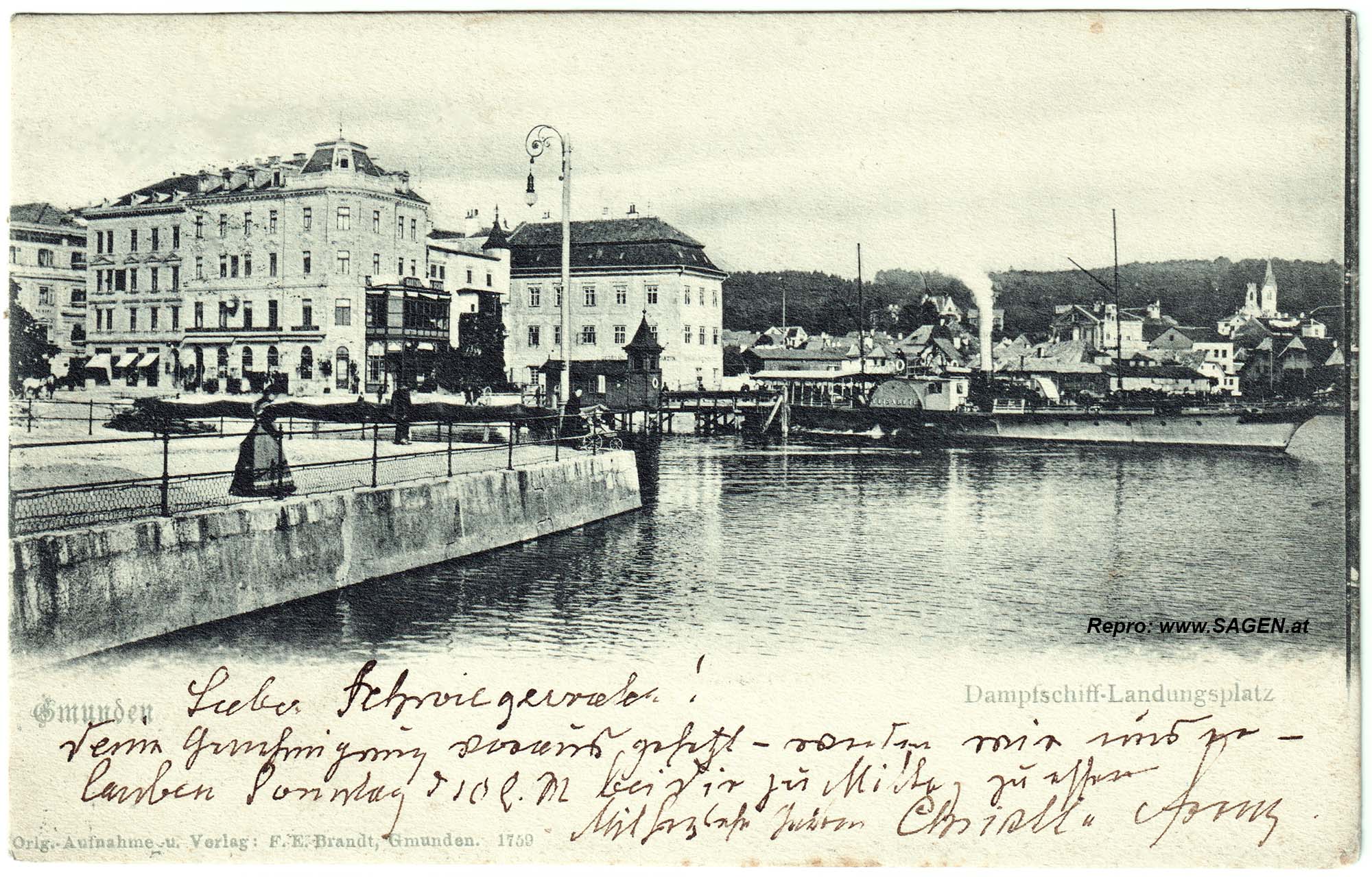 Gmunden, Dampfschiff-Landungsplatz um 1905