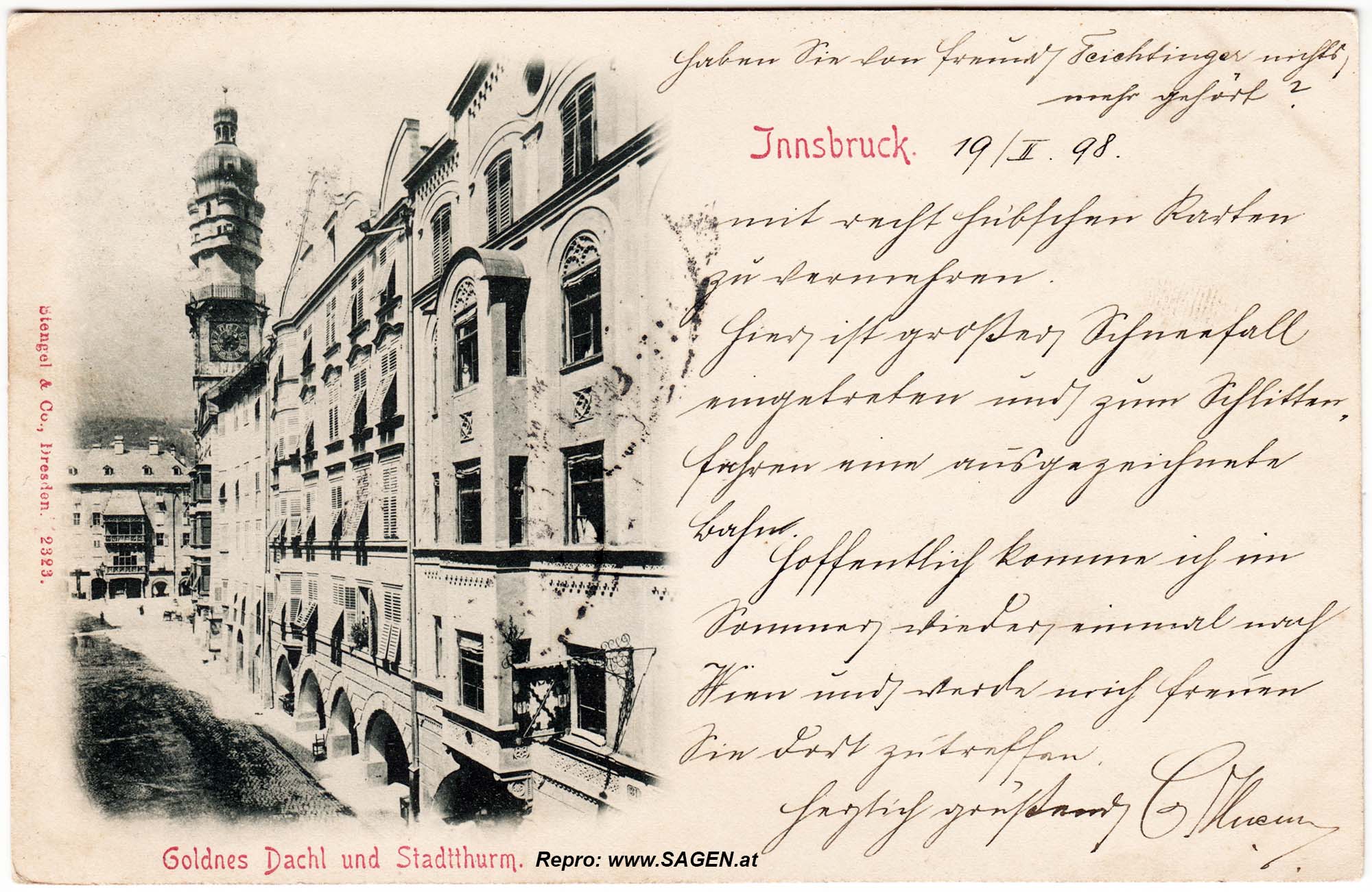 Goldenes Dachl und Stadtturm Innsbruck 1898