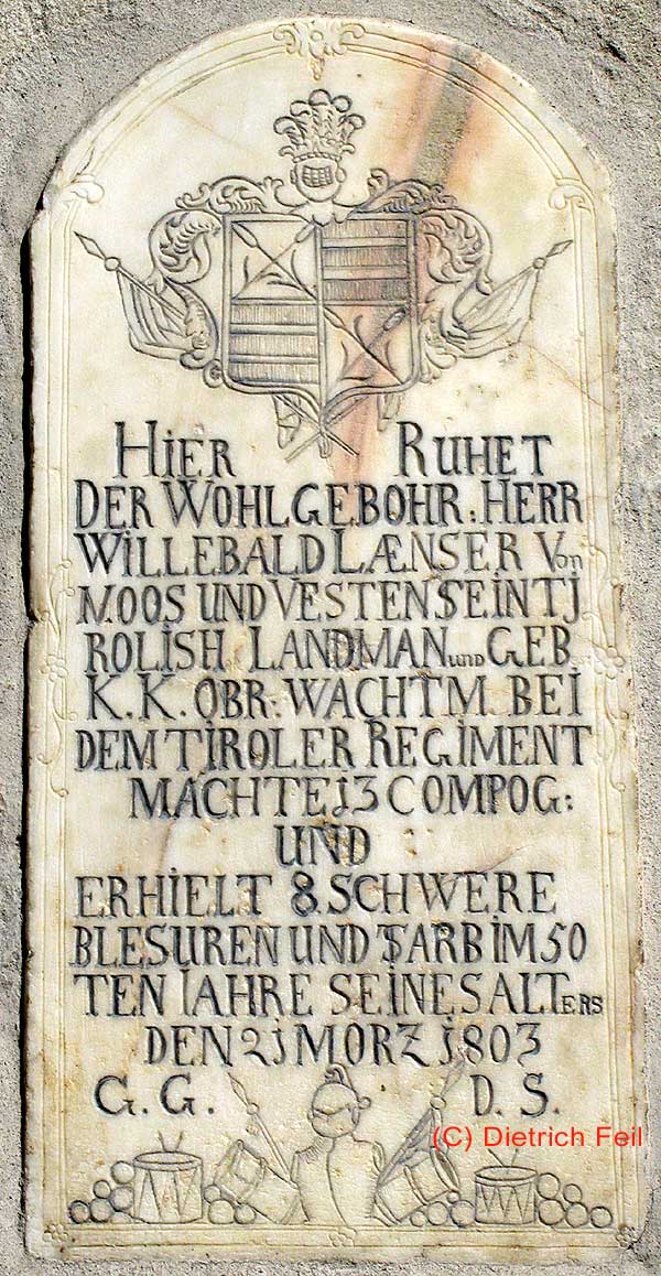 Grabstein des Obristwachtmeisters W. Länser