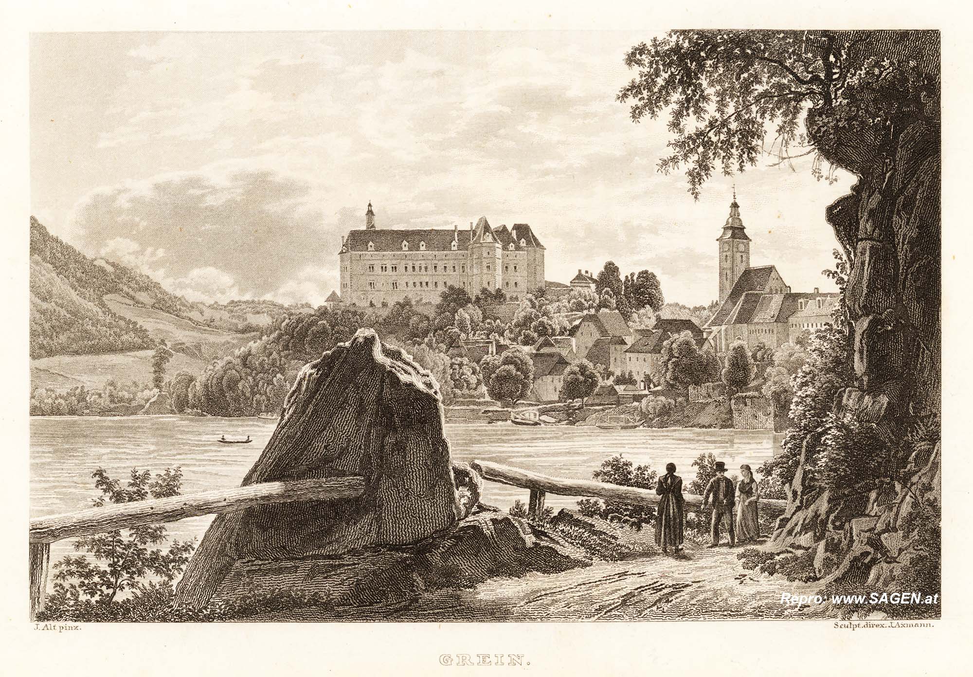 Grein, Stahlstich um 1860