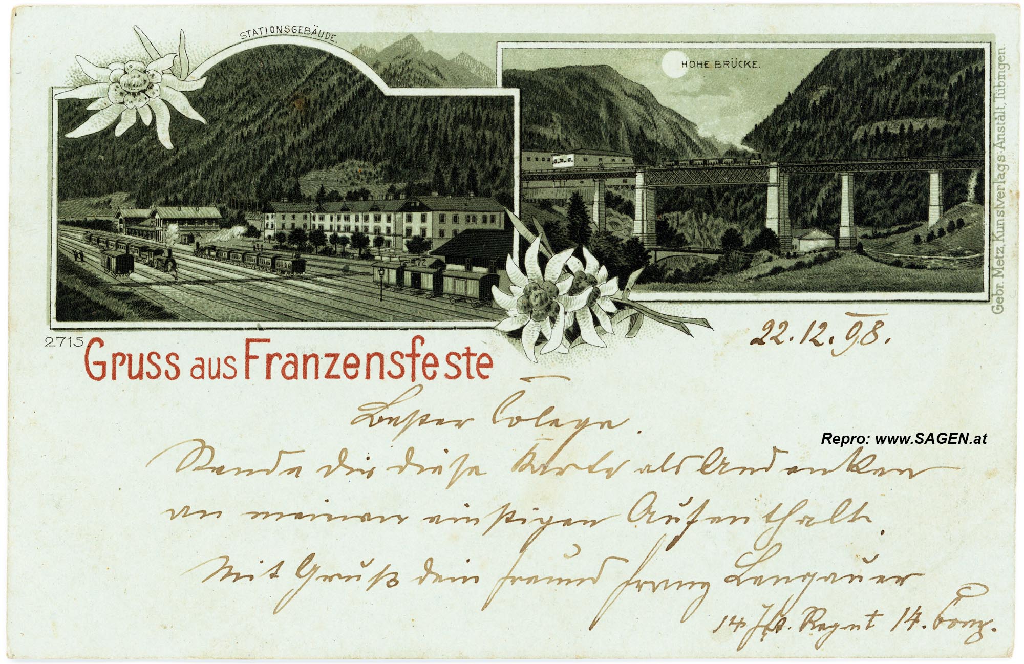 Gruß aus Franzensfeste - Korrespondenzkarte 1898