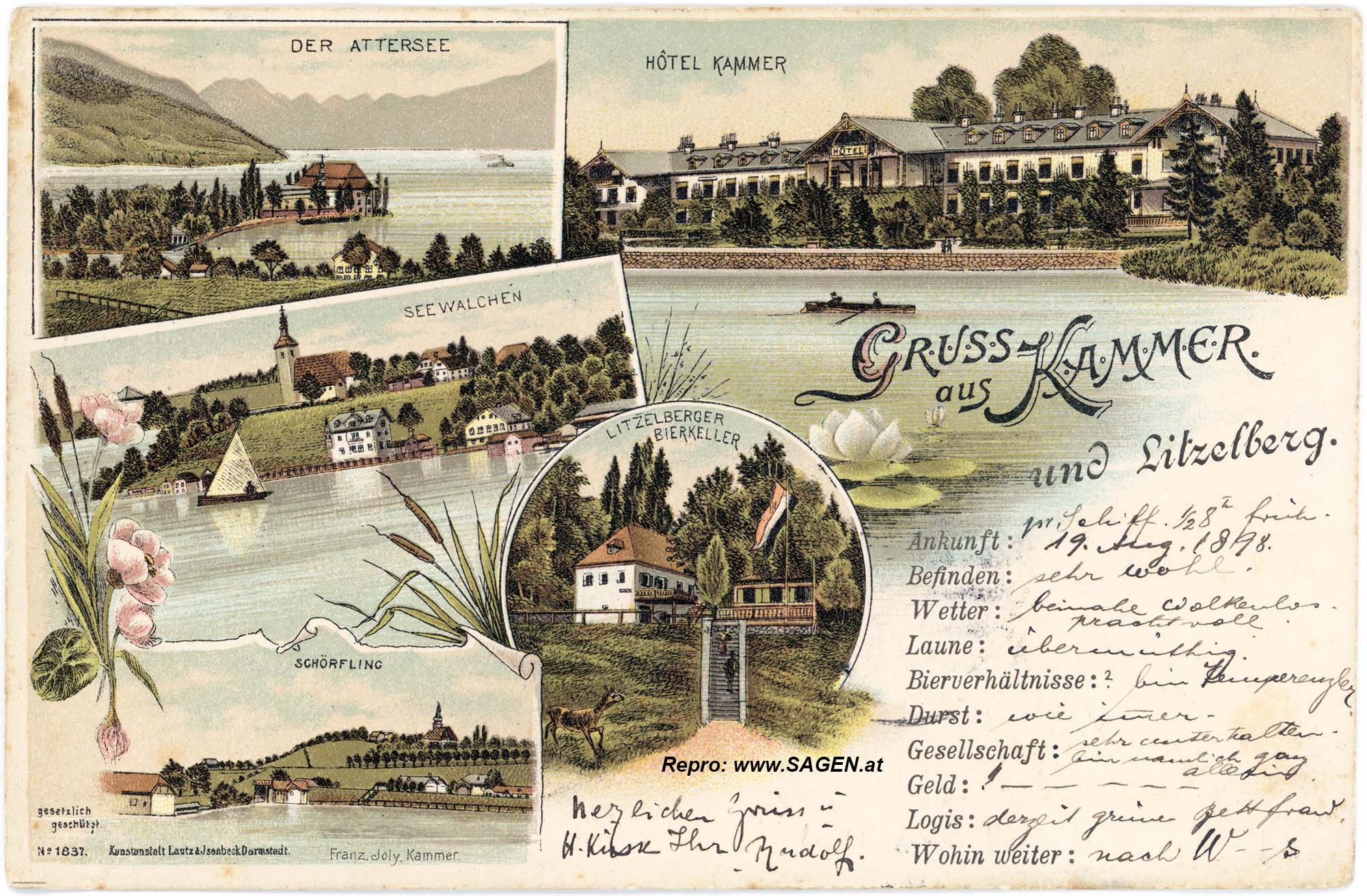 Gruß aus Kammer und Litzelberg, Scherzkarte um 1898