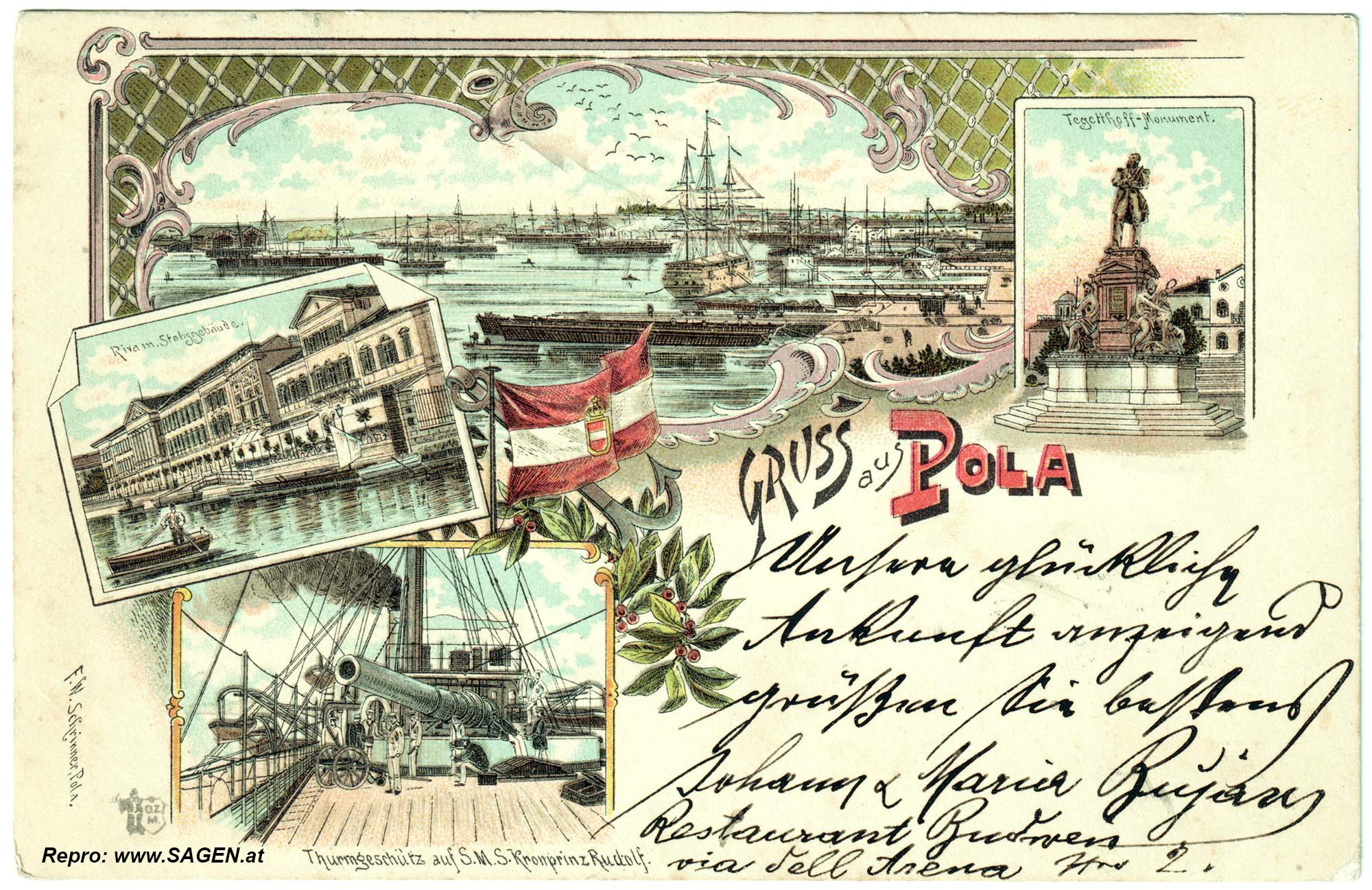 Gruß aus Pola (Pula) - Korrespondenzkarte 1898