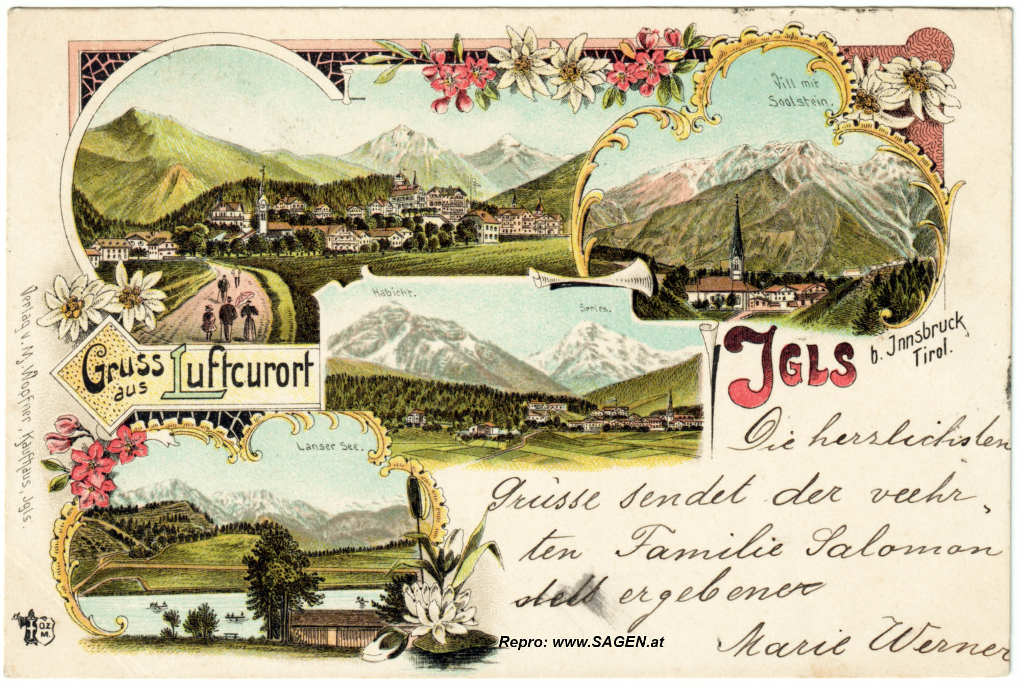 Gruss aus Luftcurort Igls bei Innsbruck, Tirol um 1897