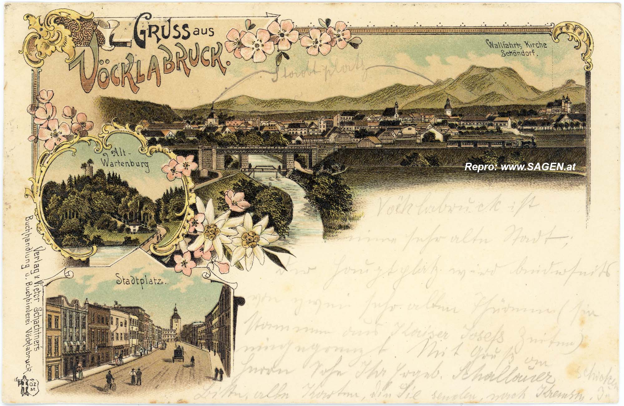 Gruss aus Vöcklabruck, Lithografie 1897