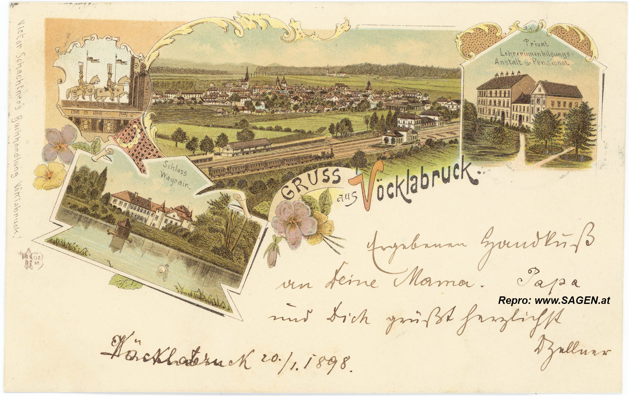 Gruss aus Vöcklabruck, Lithografie 1898